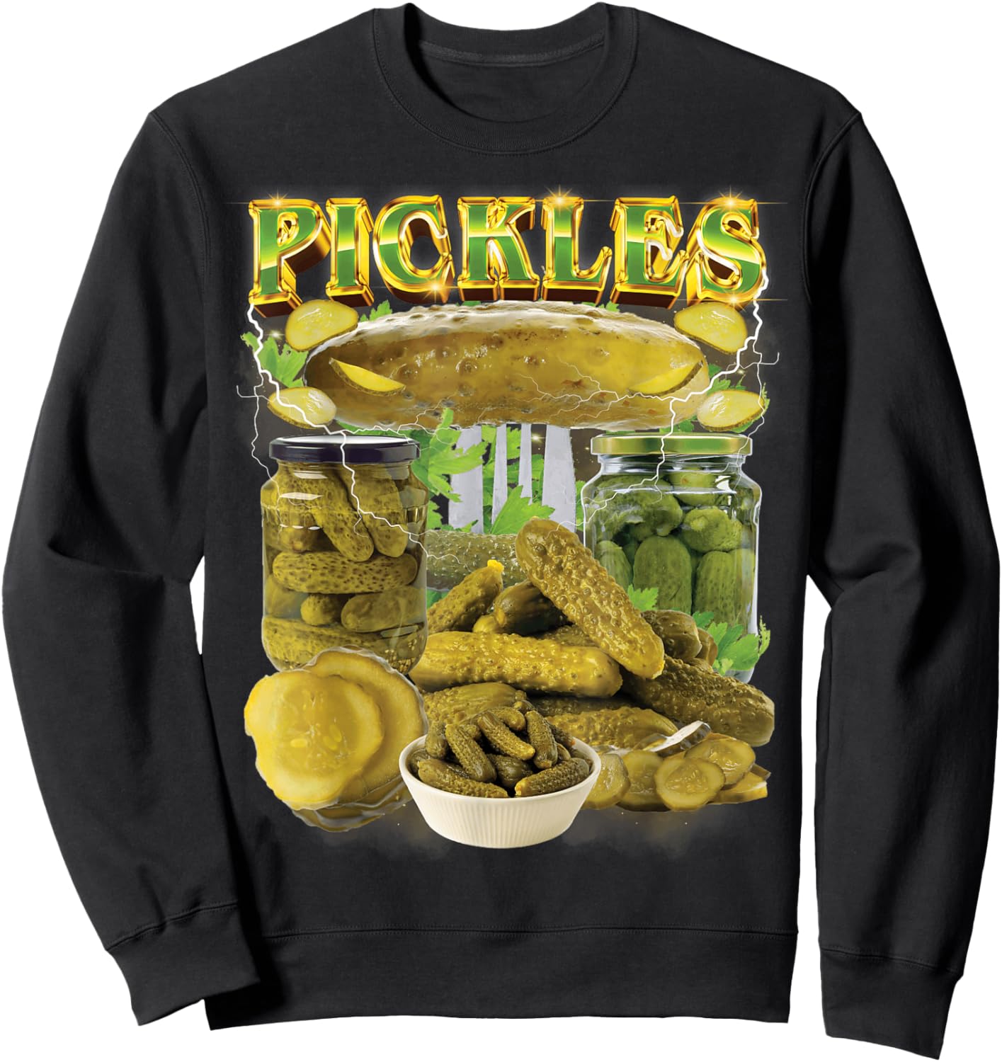 Funny Pickles Bootleg Rap 90s Vintage National Pickle Day Sweatshirt - Sweatshirt | Black