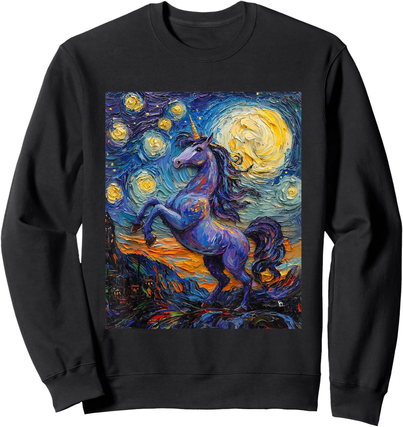 Cute Unicorn - Van Gogh Style - Starry Night Sweatshirt - Sweatshirt | Black