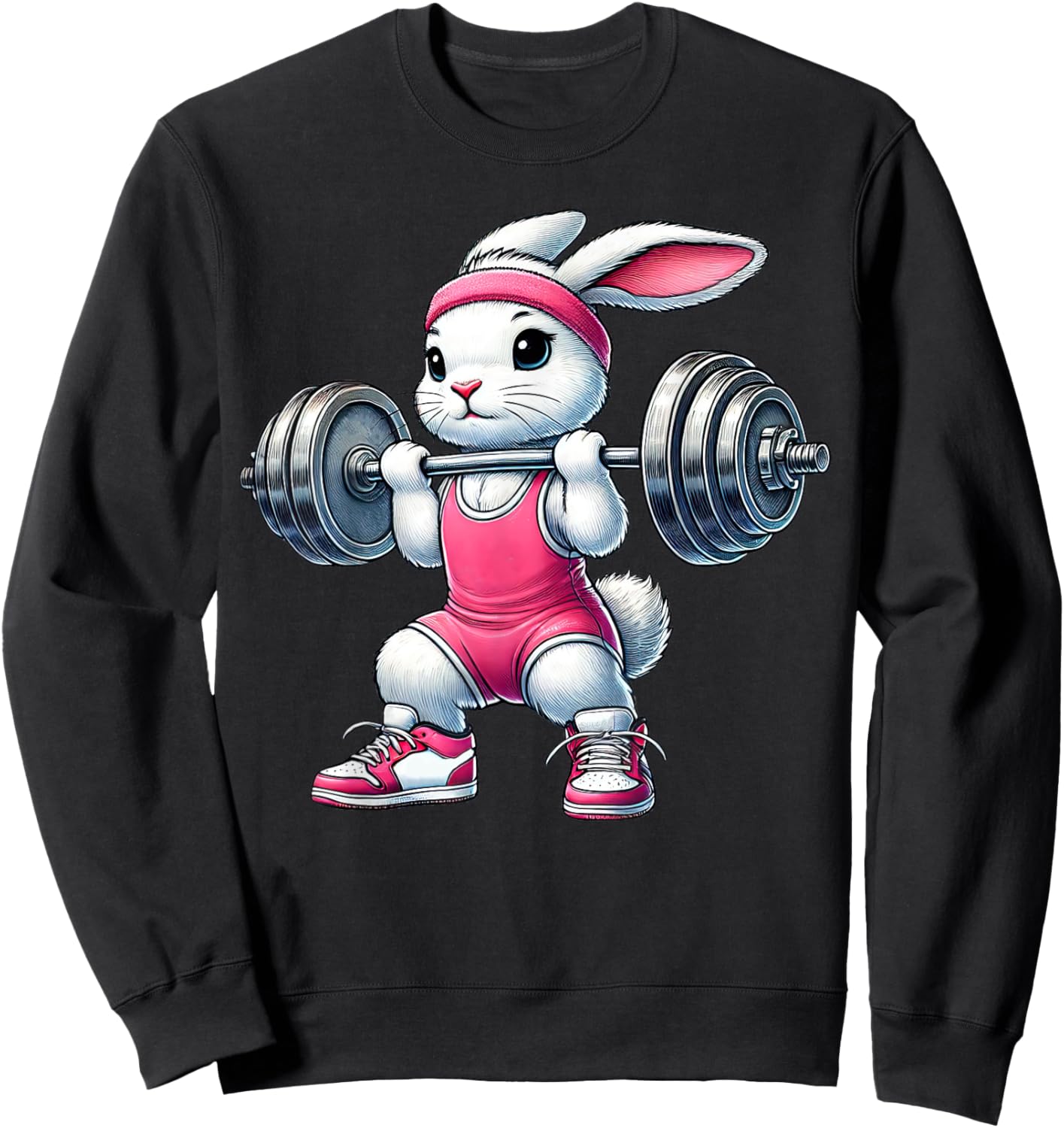 Easter Bunny Lifting Weight Gym Fitness Workout Training Sweatshirt - Sweatshirt | Black