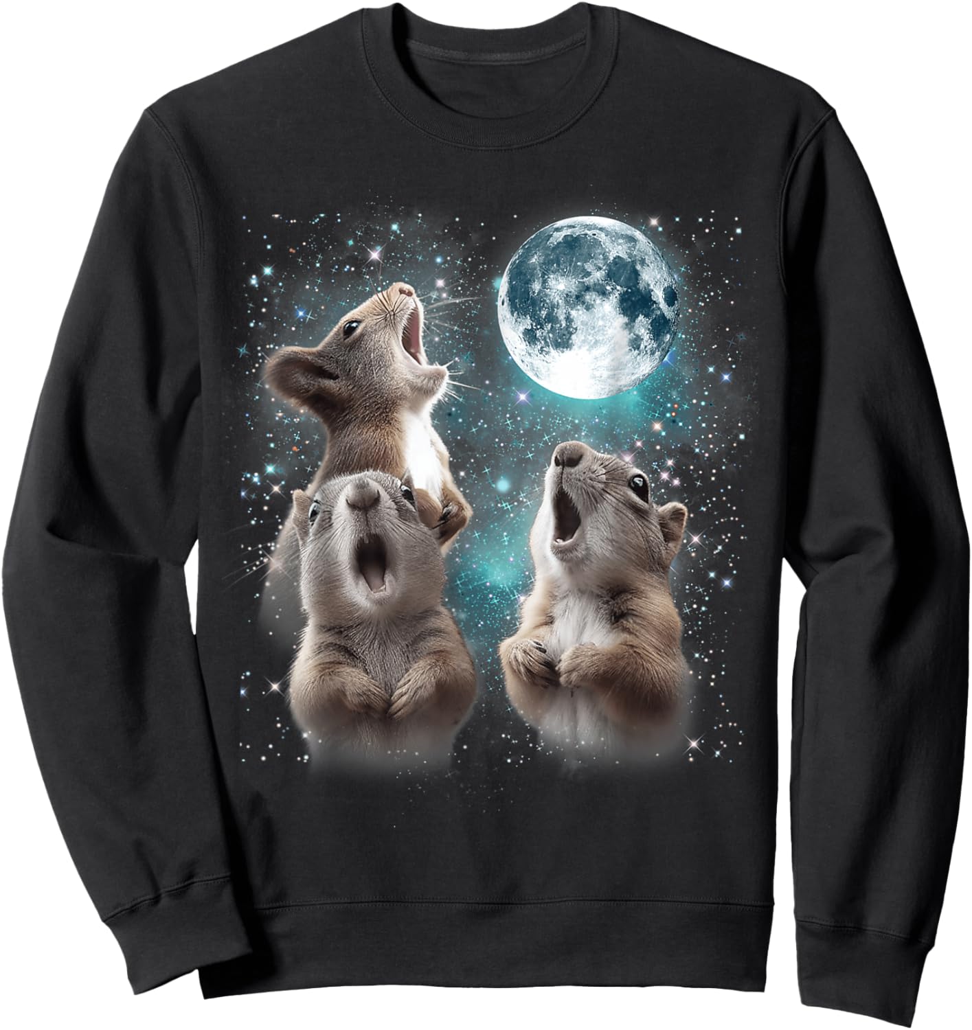 3 Squirrel Moon Howling Squirrel Head Funny Women Sweatshirt - Sweatshirt | Black