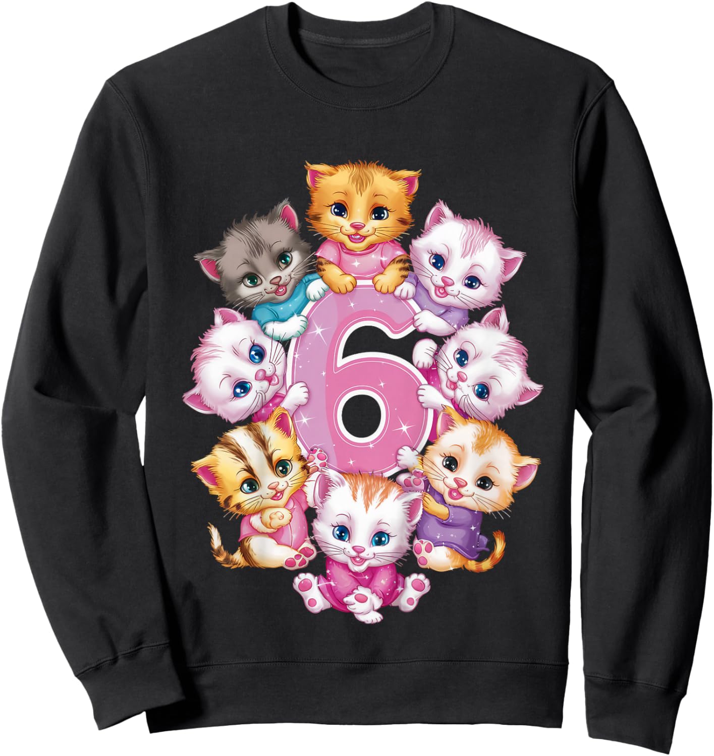 Anniversaire 6 ans avec chatons pour filles Sweatshirt - Sweatshirt | Black