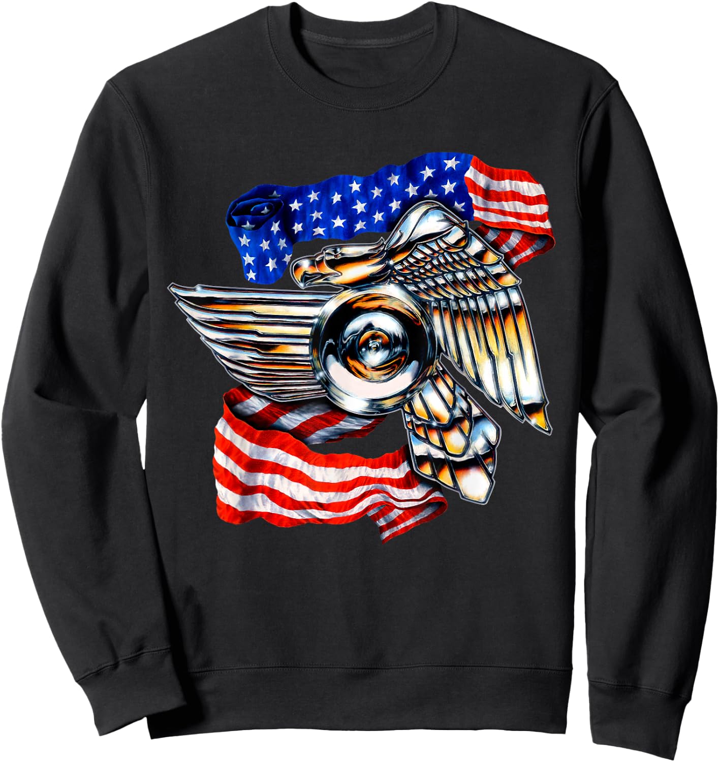 Motorcycle Biker Eagle Emblem American Flag 4th of July Sweatshirt - Sweatshirt | Black