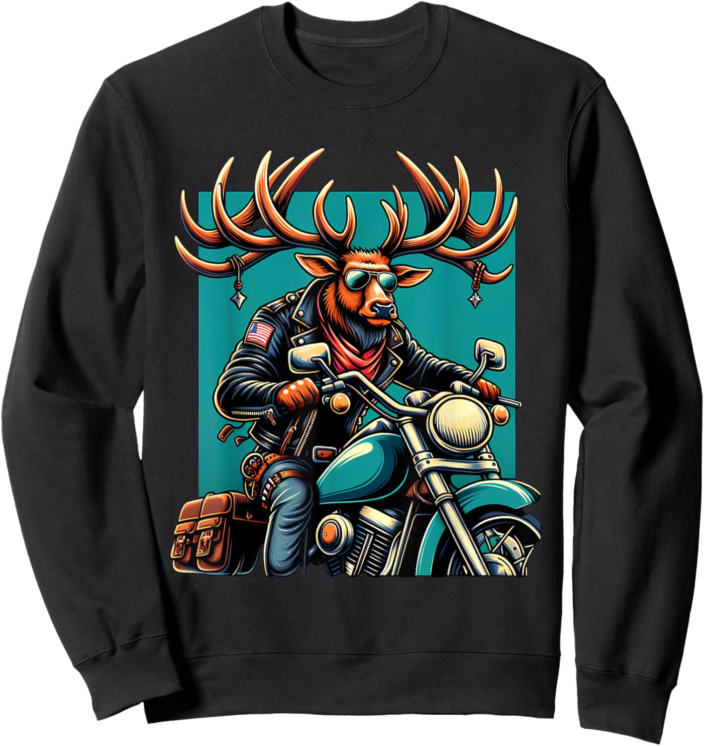 Biker Elk Riding Motorbike Sweatshirt - Sweatshirt | Black