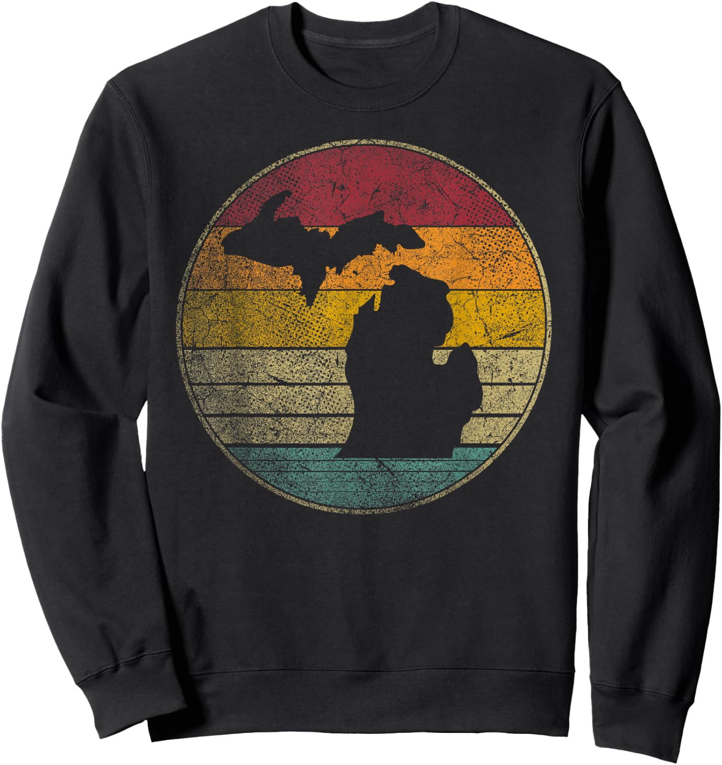 Michigan Vintage Distressed Retro Style Silhouette State Sweatshirt - Sweatshirt | Black