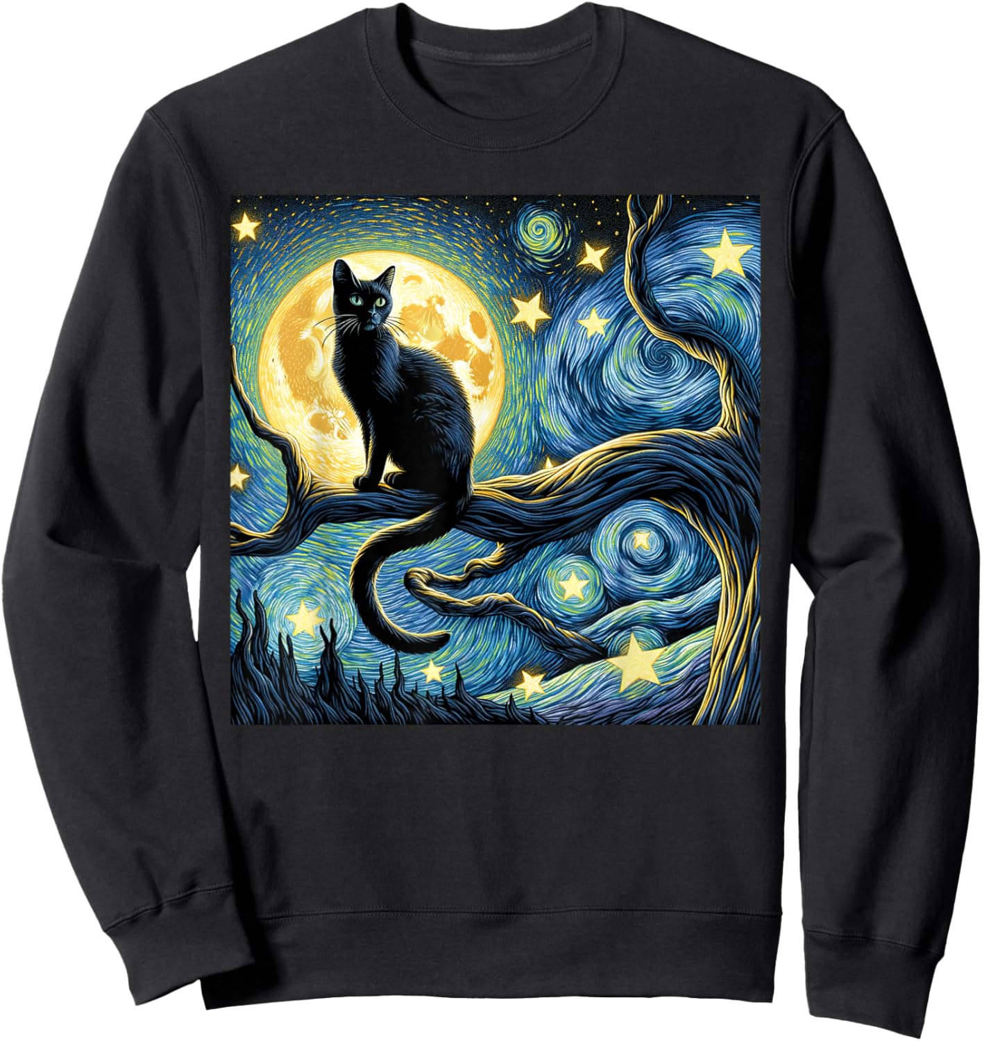 Cat Starry Night Van Gogh Cat Art Funny Sweatshirt - Sweatshirt | Black