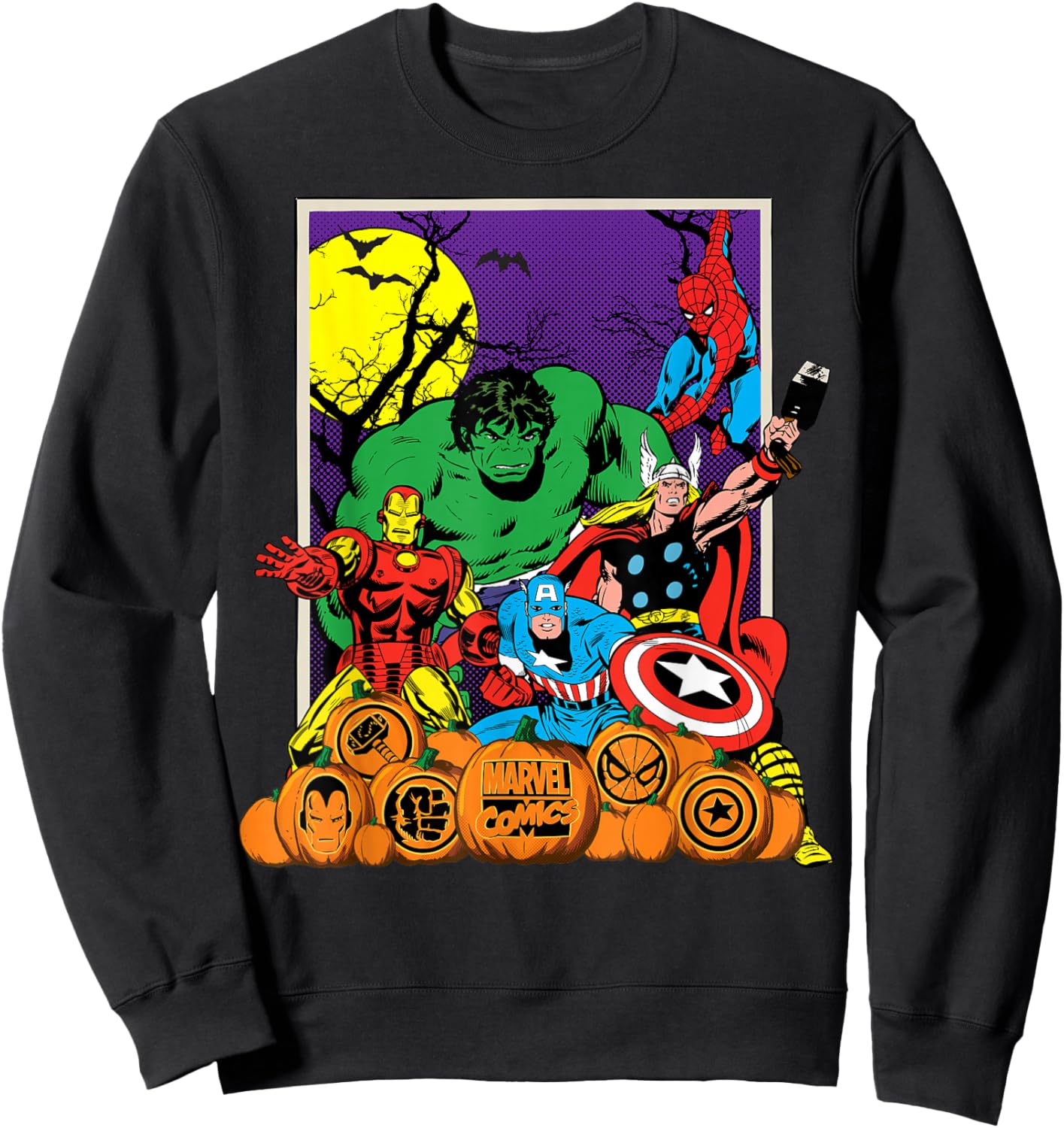 Marvel Comics Avengers Halloween Vintage Jack-o'-Lanterns Sweatshirt - Sweatshirt | Black