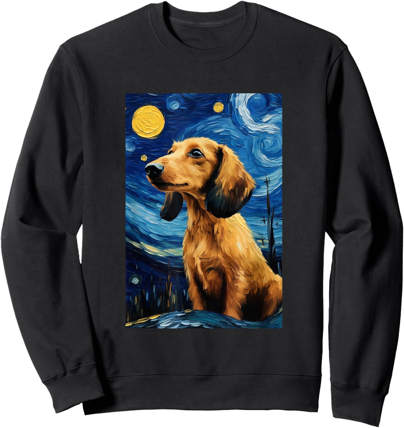 Cute Dachshund Dog Doggy - Van Gogh Style - Starry Night Sweatshirt - Sweatshirt | Black