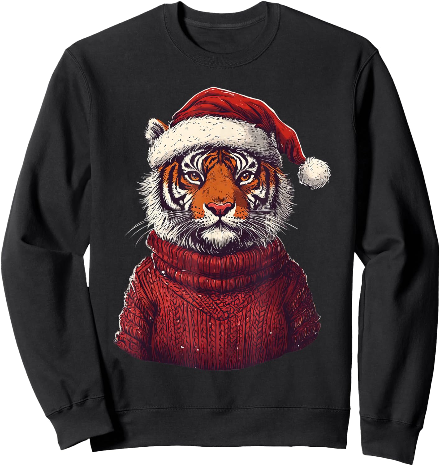 Tiger Ugly Sweater Santa Hat Christmas Sweatshirt - Sweatshirt | Black