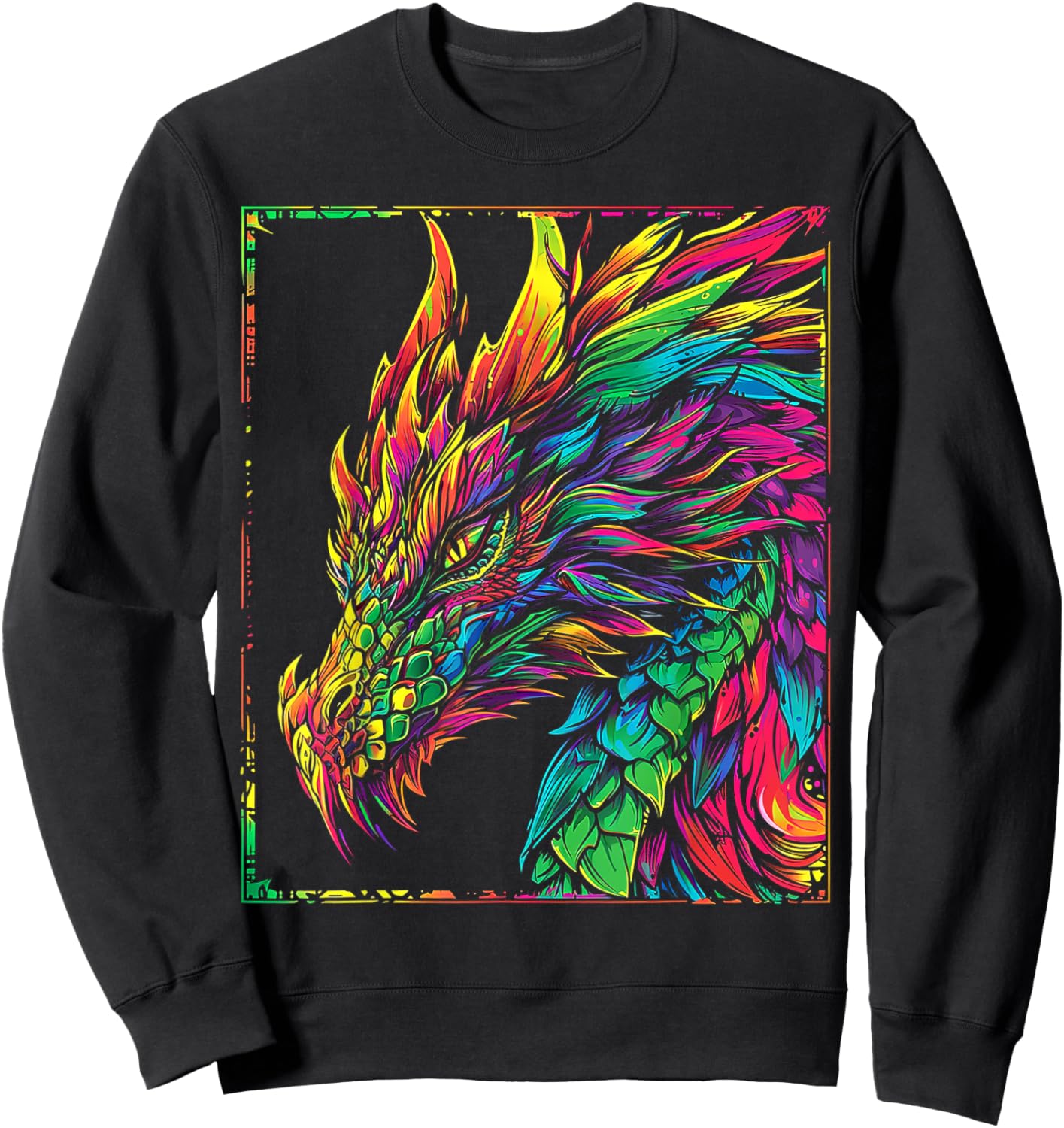 Dragon Abstract Colorful Scary Animal Art Graphic Dragon Sweatshirt - Sweatshirt | Black