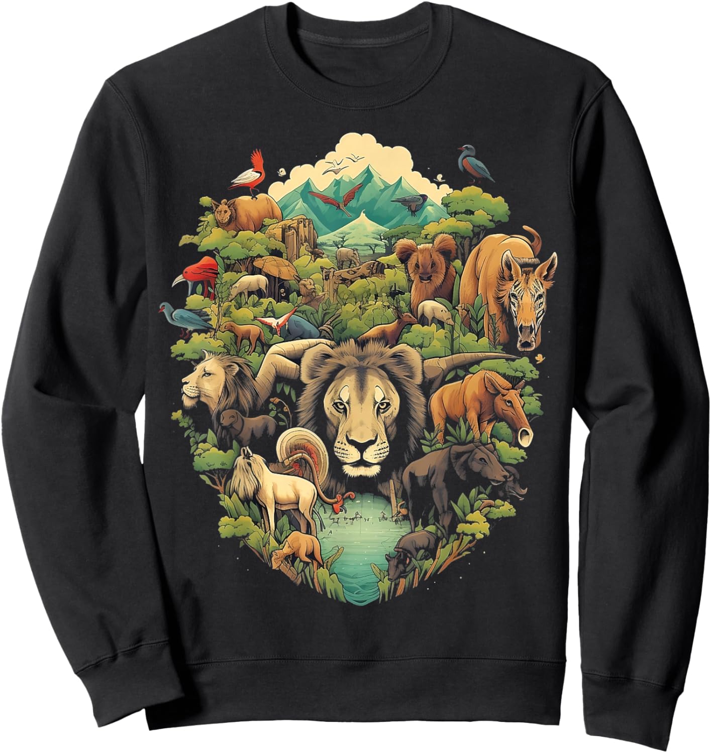Animal Kingdom with a Variety of Animals in Their Natura Sweatshirt - Sweatshirt | Black