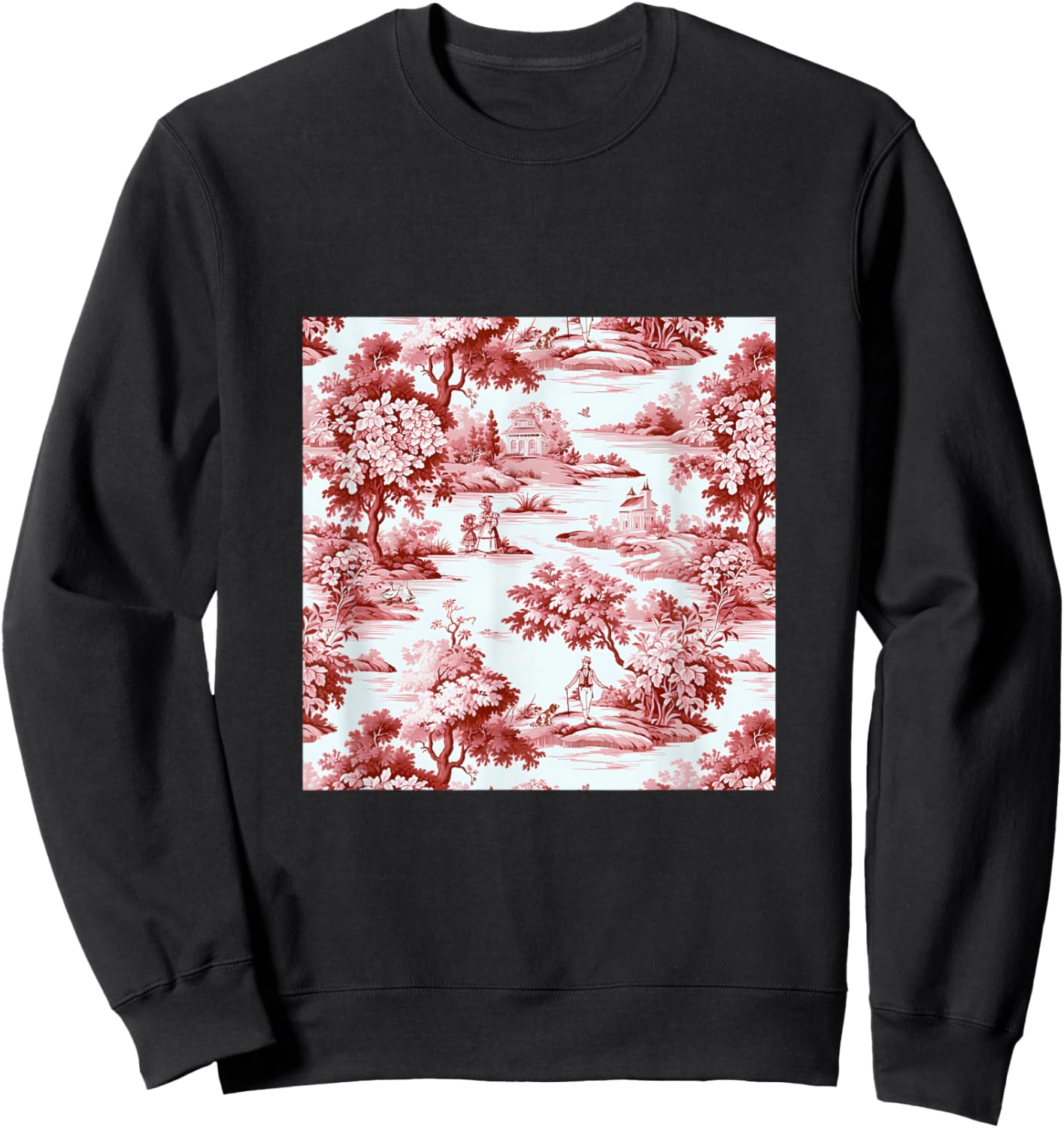 Toile de jouy ,red and white,vintage,nature art Sweatshirt - Sweatshirt | Black