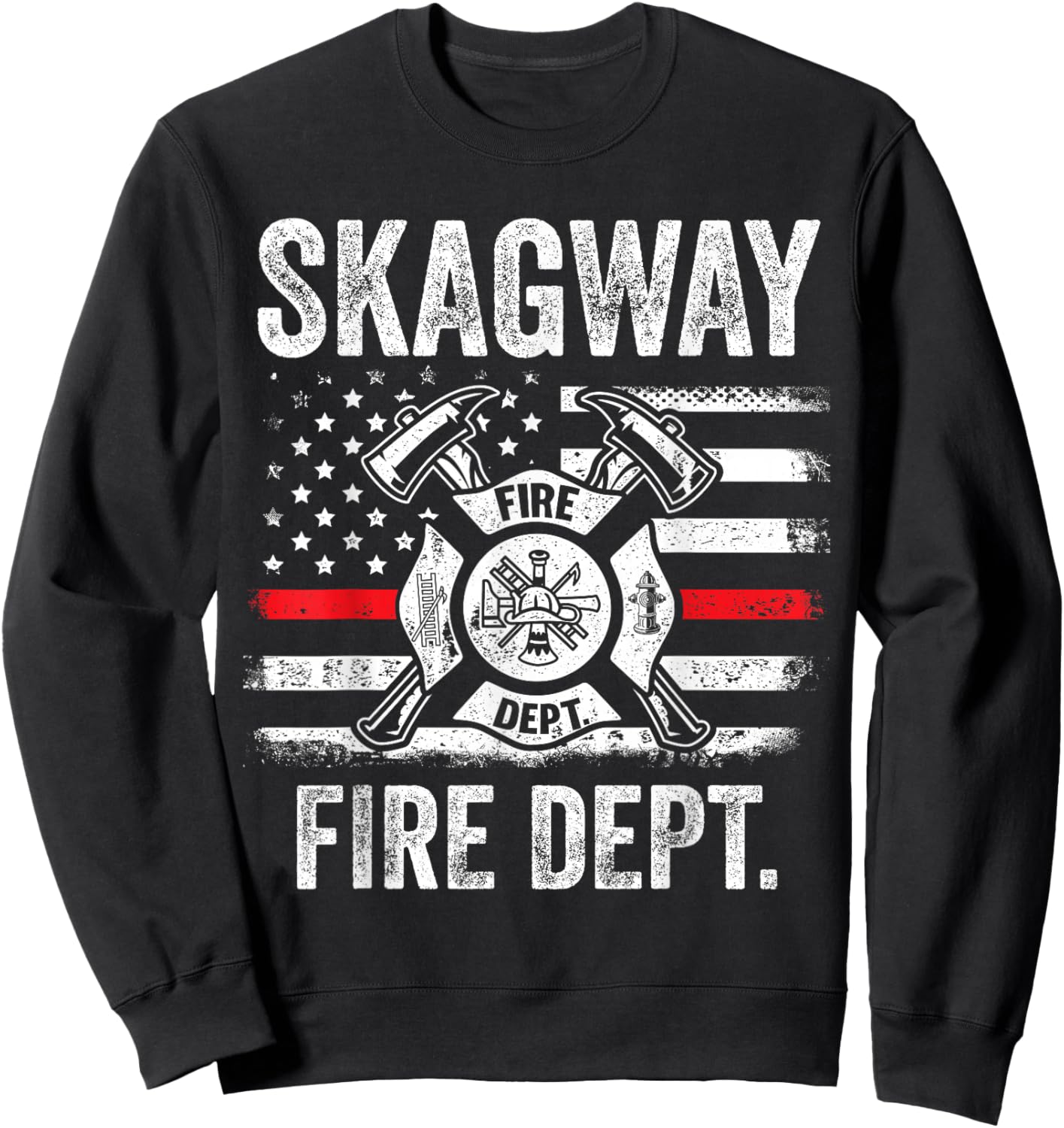 Skagway Alaska Fire Department Thin Red Line Fireman Sweatshirt - Sweatshirt | Black