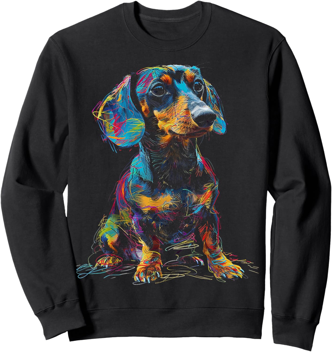 Dachshund Motif Pet Illustration Dog Dachshund Men Women Kids Sweatshirt - Sweatshirt | Black