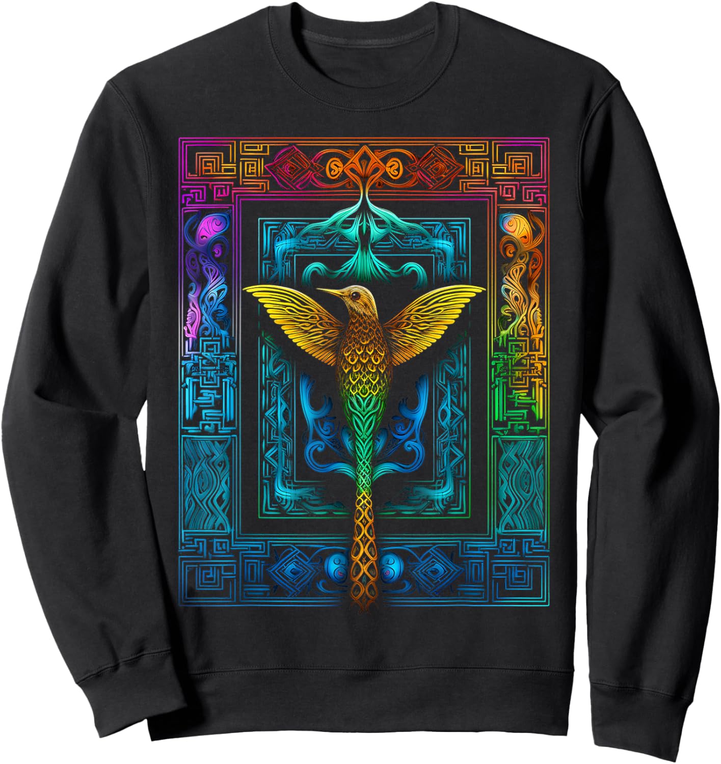 Hummingbird Colorful Mandala Animal Art Bird Sweatshirt - Sweatshirt | Black