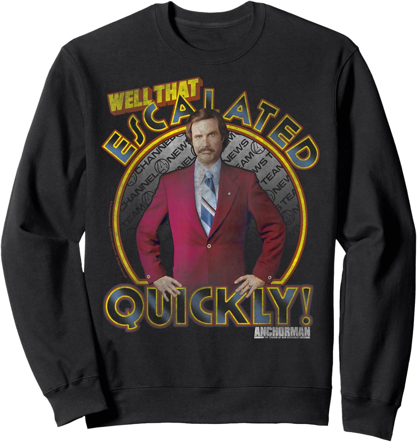 Anchorman Ron Burgundy Escalated Quickly Circle Portrait Sweatshirt - Sweatshirt | Black