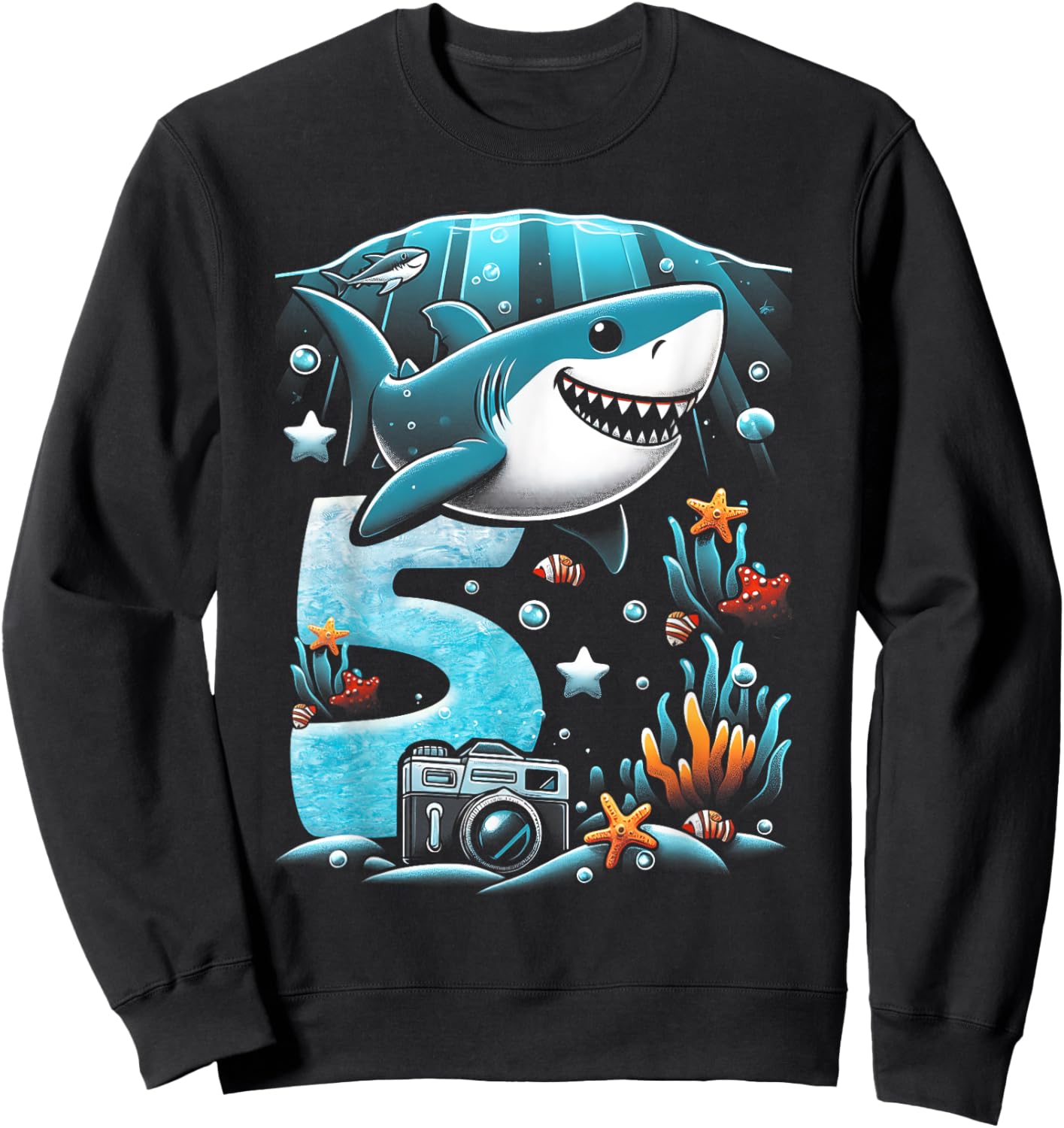 Shark 5th Birthday Under Sea 5 Year Old Birthday Party Theme Sweatshirt - Sweatshirt | Black