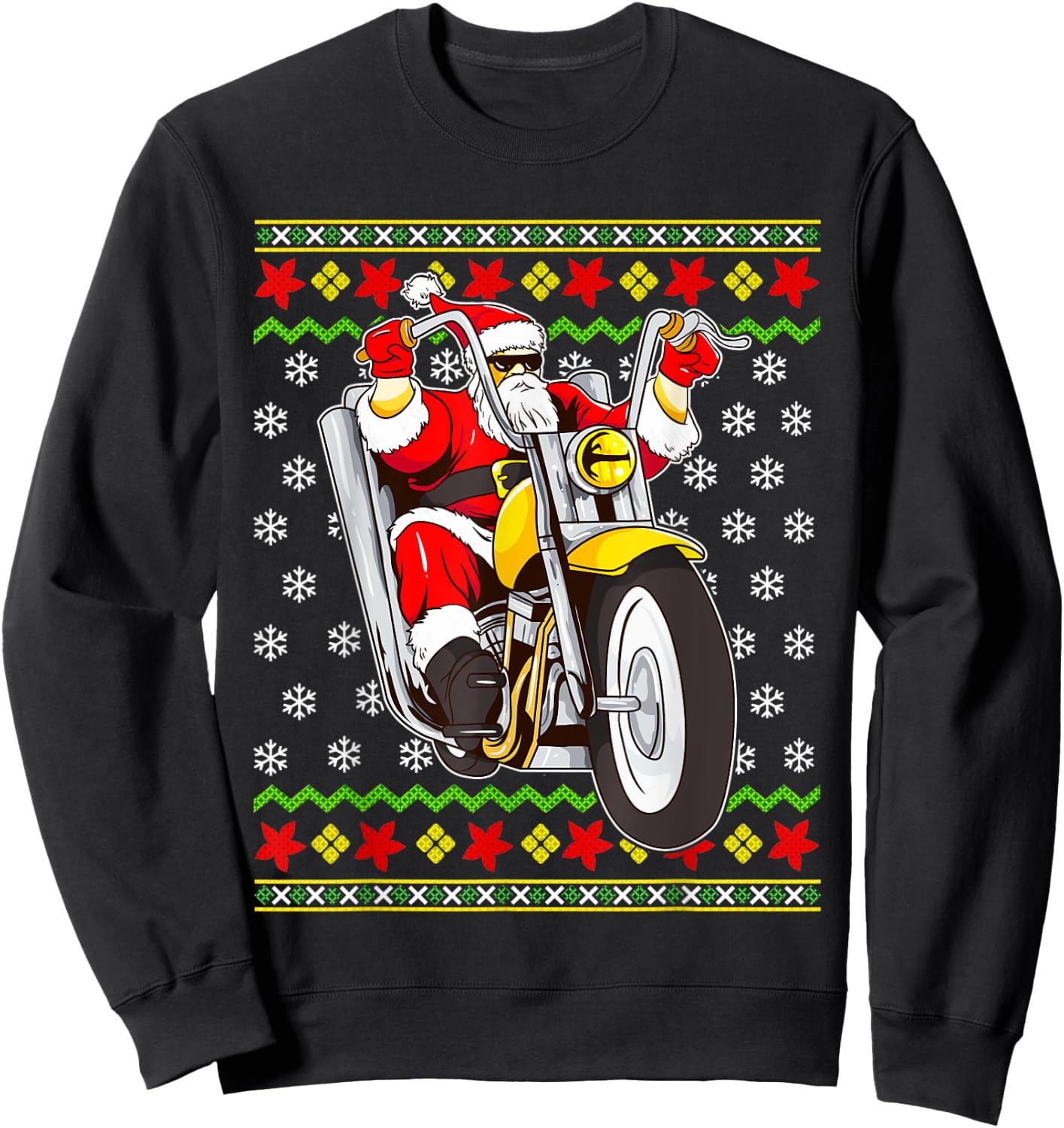 Santa Claus Biker Motorcycle Ugly Christmas Motorcycles Sweatshirt - Sweatshirt | Black
