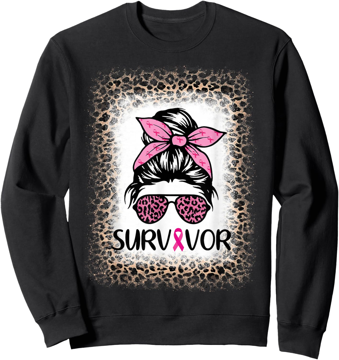 Survivor Breast Cancer Shirts Messy Bun Bleached Sweatshirt - Sweatshirt | Black