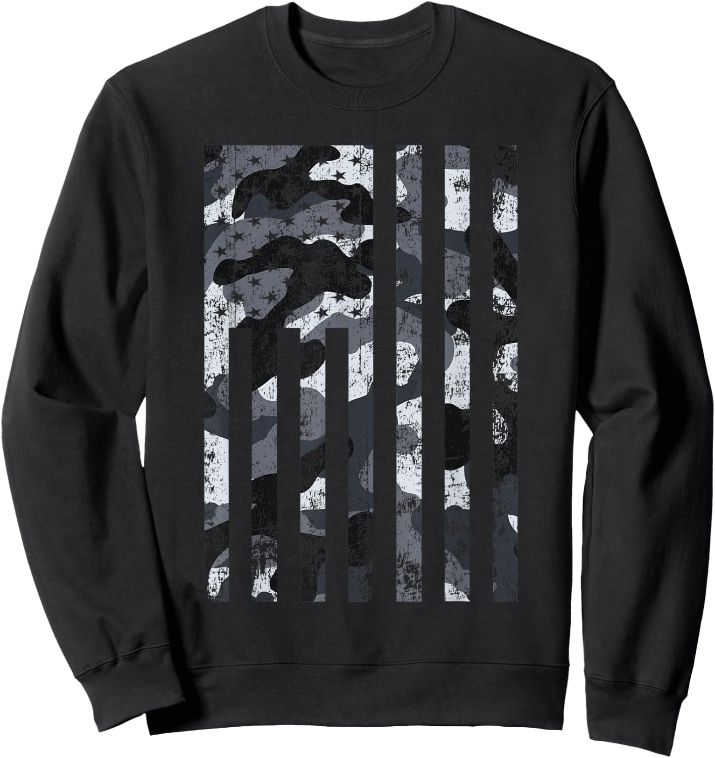 American Flag Black & White Camo Distressed Patriotic USA Sweatshirt - Sweatshirt | Black