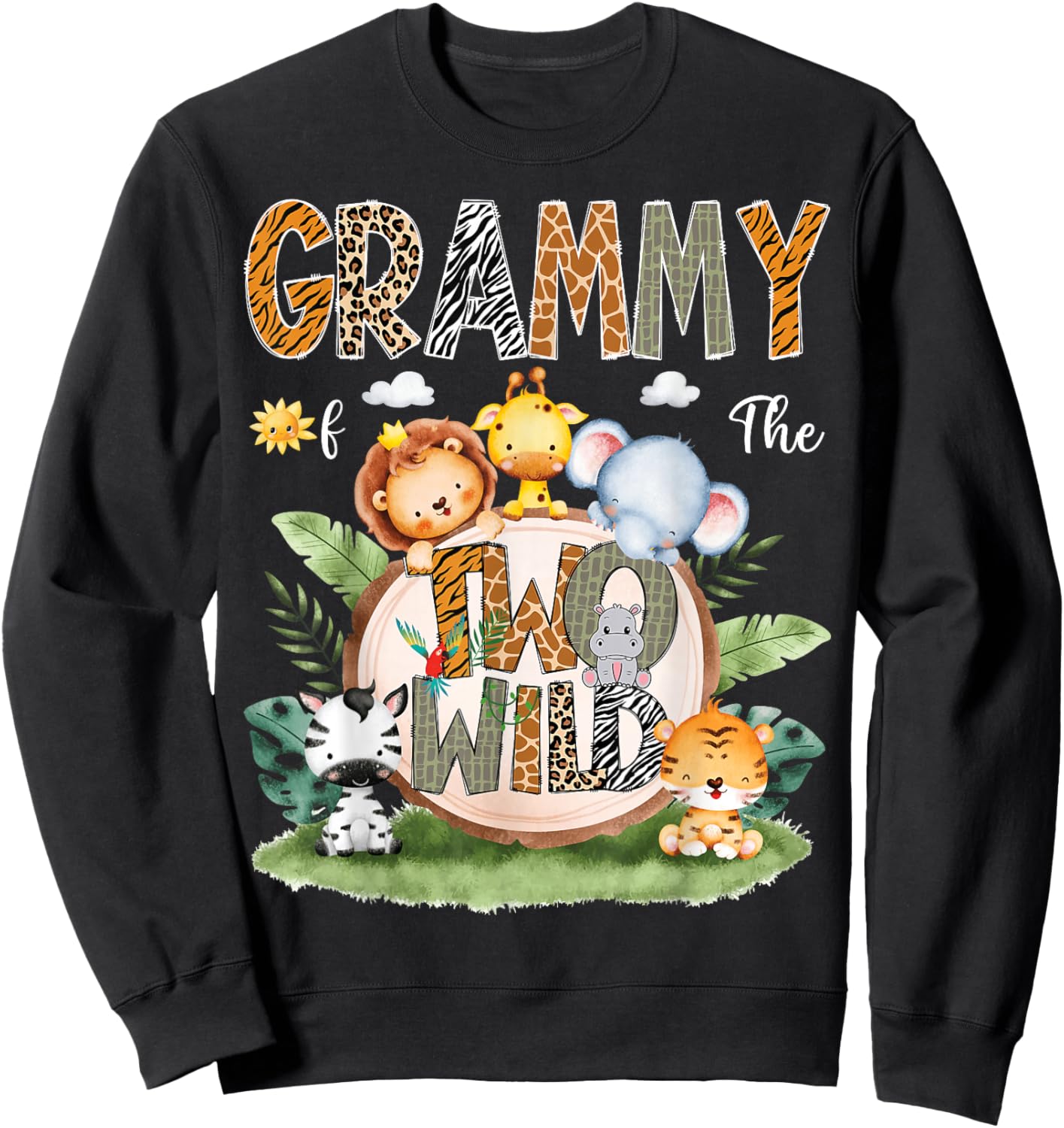 Grammy Of The Two Wild 2Nd Birthday Safari Animal Lover Sweatshirt - Sweatshirt | Black