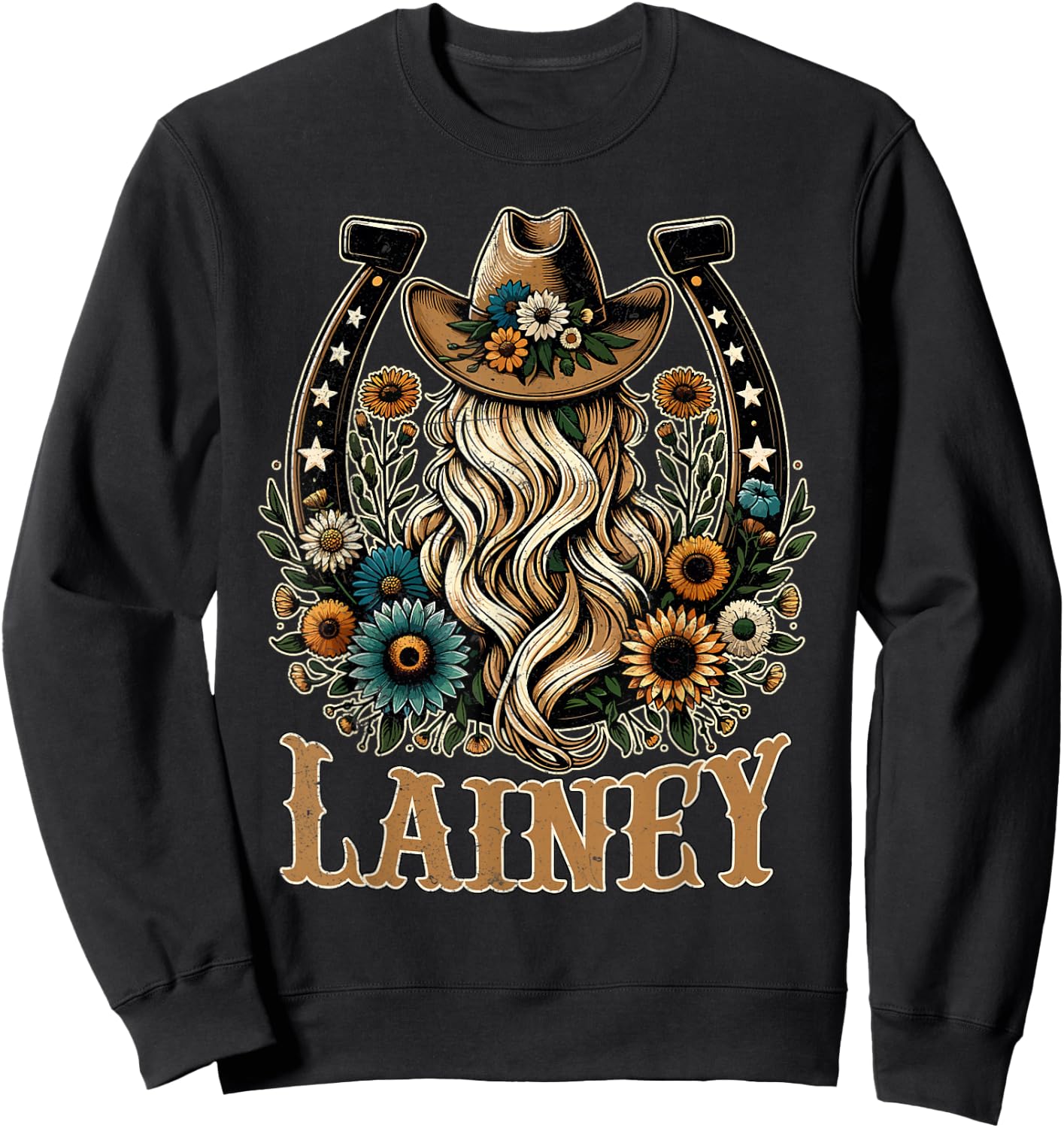Girl Lainey Name Personalized Name Cowgirl Sweatshirt - Sweatshirt | Black