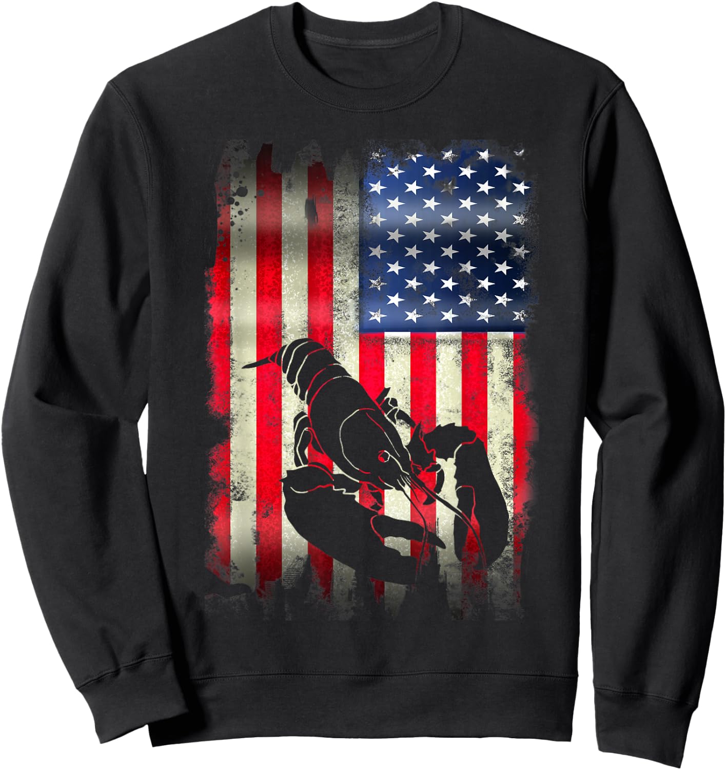 Lobster USA American Flag 4th of July Patriotic Merica Sweatshirt - Sweatshirt | Black