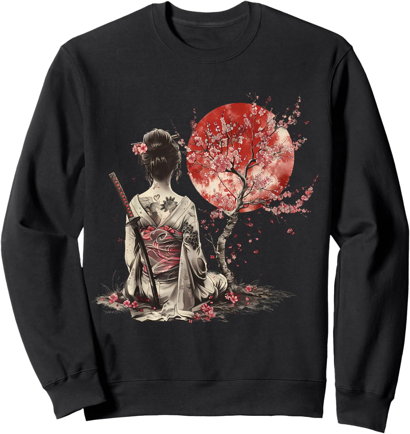 Japanisches Samurai-Mädchen, Sakura, Kirschblüte, japanische Geisha Sweatshirt - Sweatshirt | Black