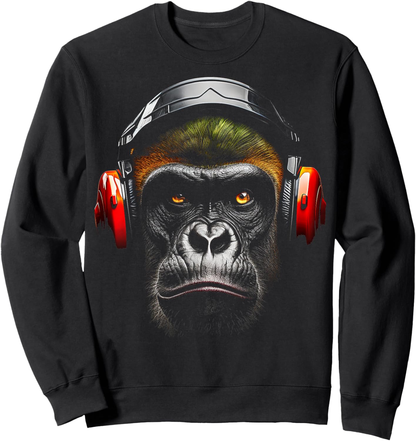 Gorilla Drawing Animal Headphones Artwork Gorilla Sweatshirt - Sweatshirt | Black