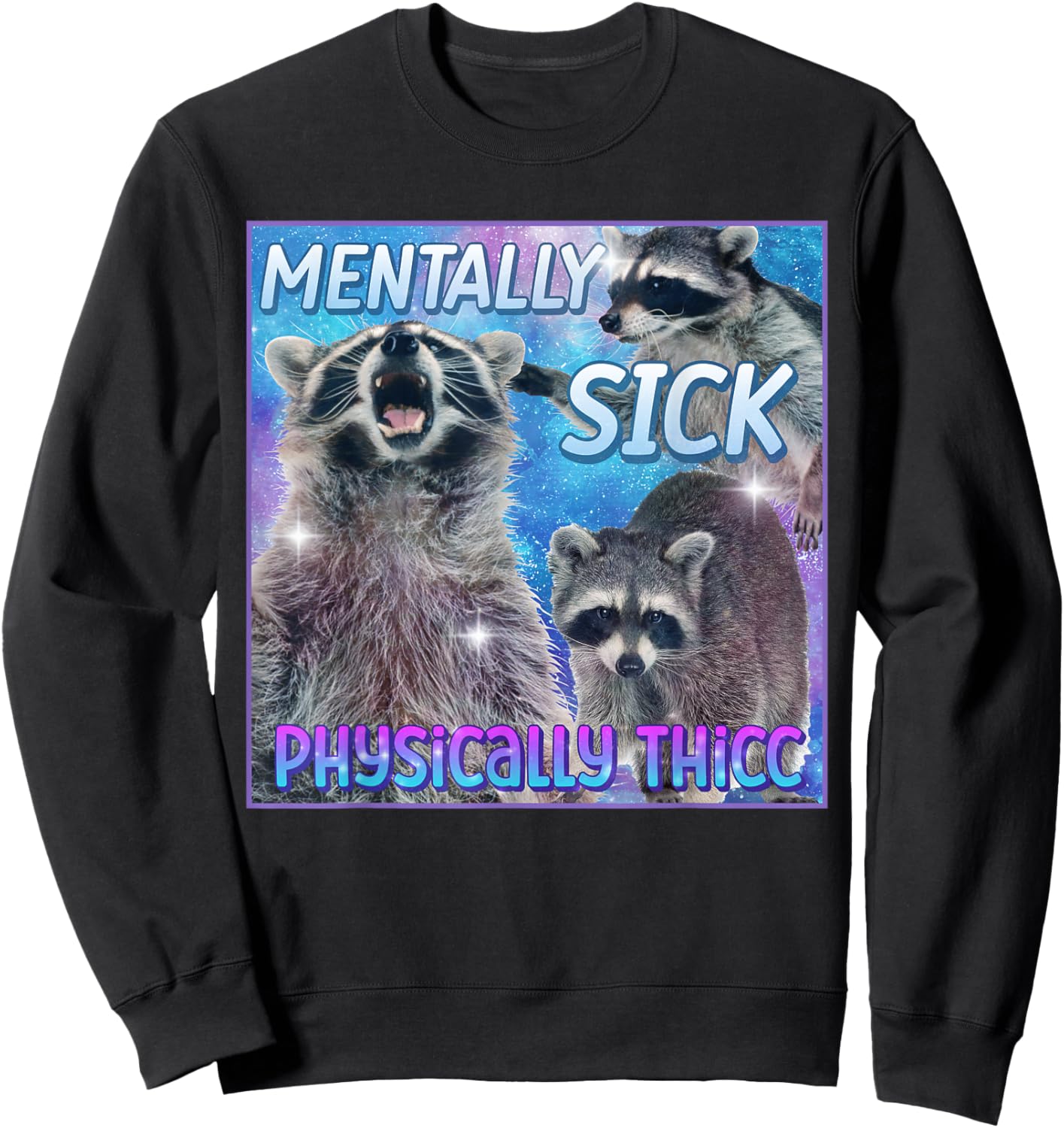 Mentally Sick Physically Thicc Raccoon Meme Sweatshirt - Sweatshirt | Black