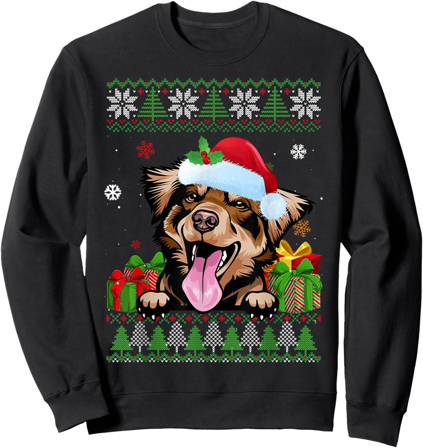 Funny Dog lovers Australian Shepherd Ugly Christmas Sweater Sweatshirt - Sweatshirt | Black