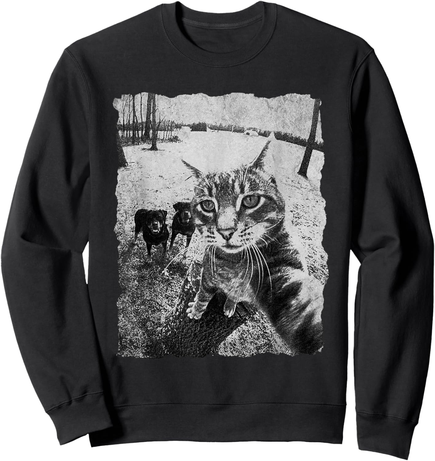 Funny Cat Selfie with Rottweiler, Funny Dog and cat Gangster Sweatshirt - Sweatshirt | Black