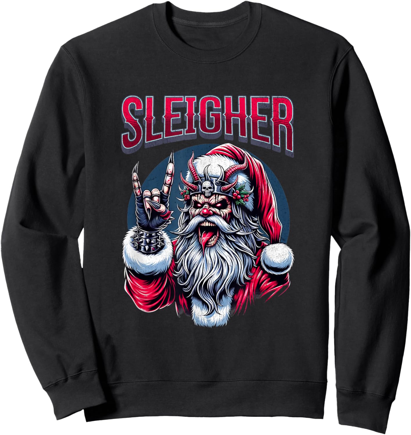 Christmas Sleigher, Metal Santa Sweatshirt - Sweatshirt | Black