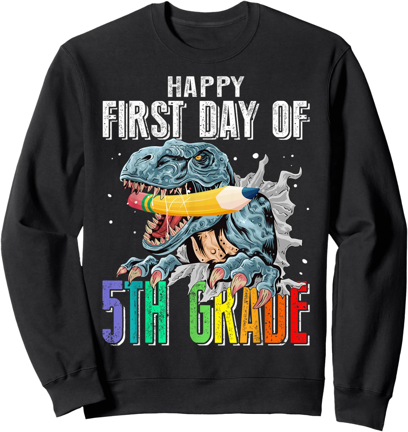 Happy First Day Of 5th Grade Dinosaur Back To School Sweatshirt - Sweatshirt | Black