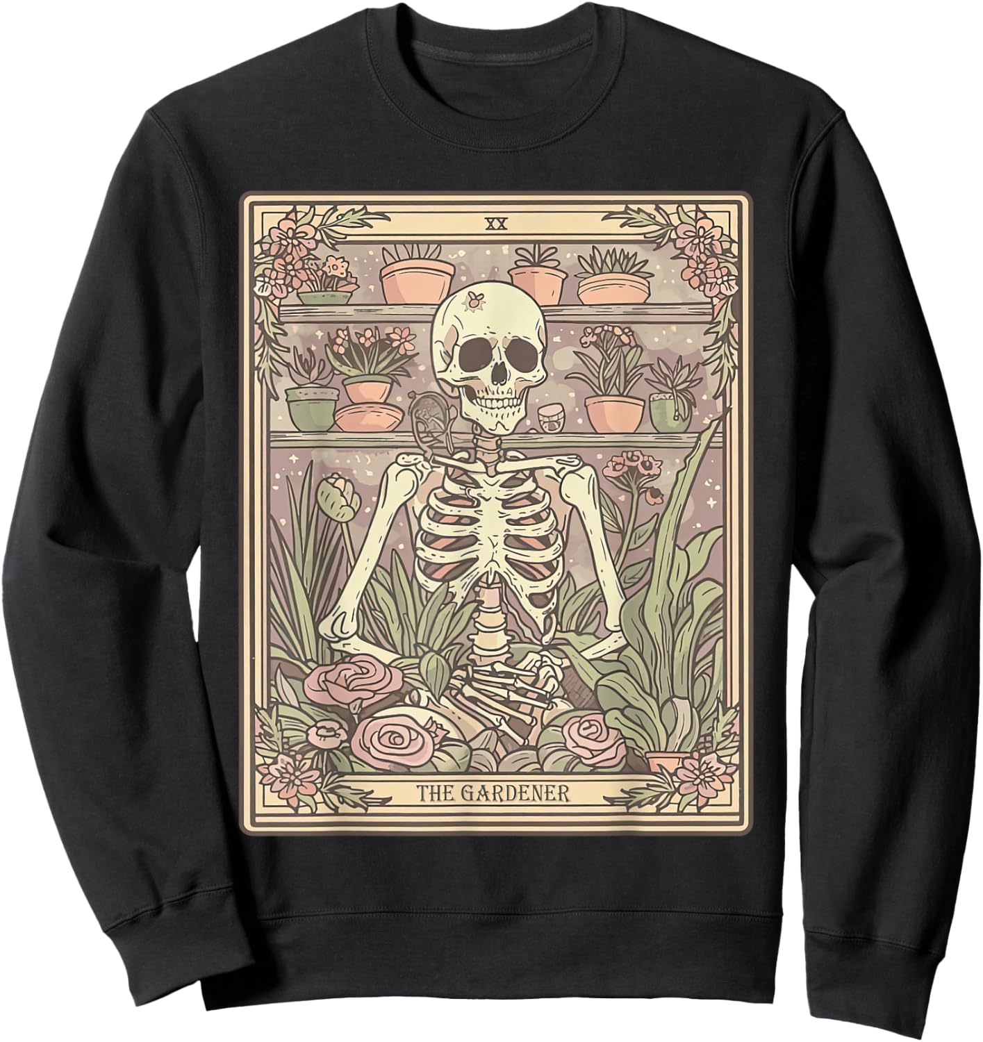 The Gardener Tarot Card Skeleton Plant Floral Gardening Sweatshirt - Sweatshirt | Black