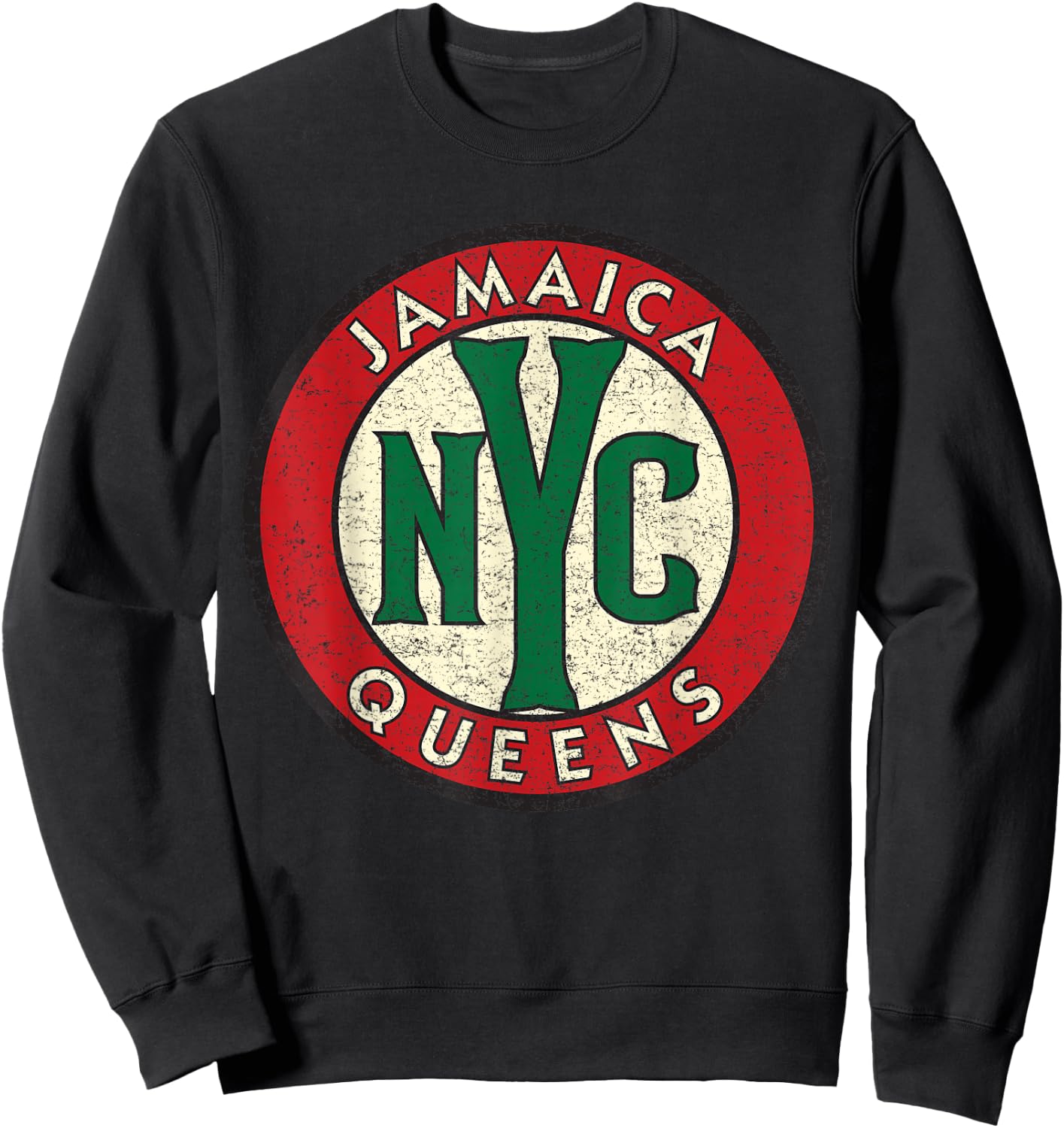 Jamaica Queens NYC Circle Sign Distressed Print Sweatshirt - Sweatshirt | Black