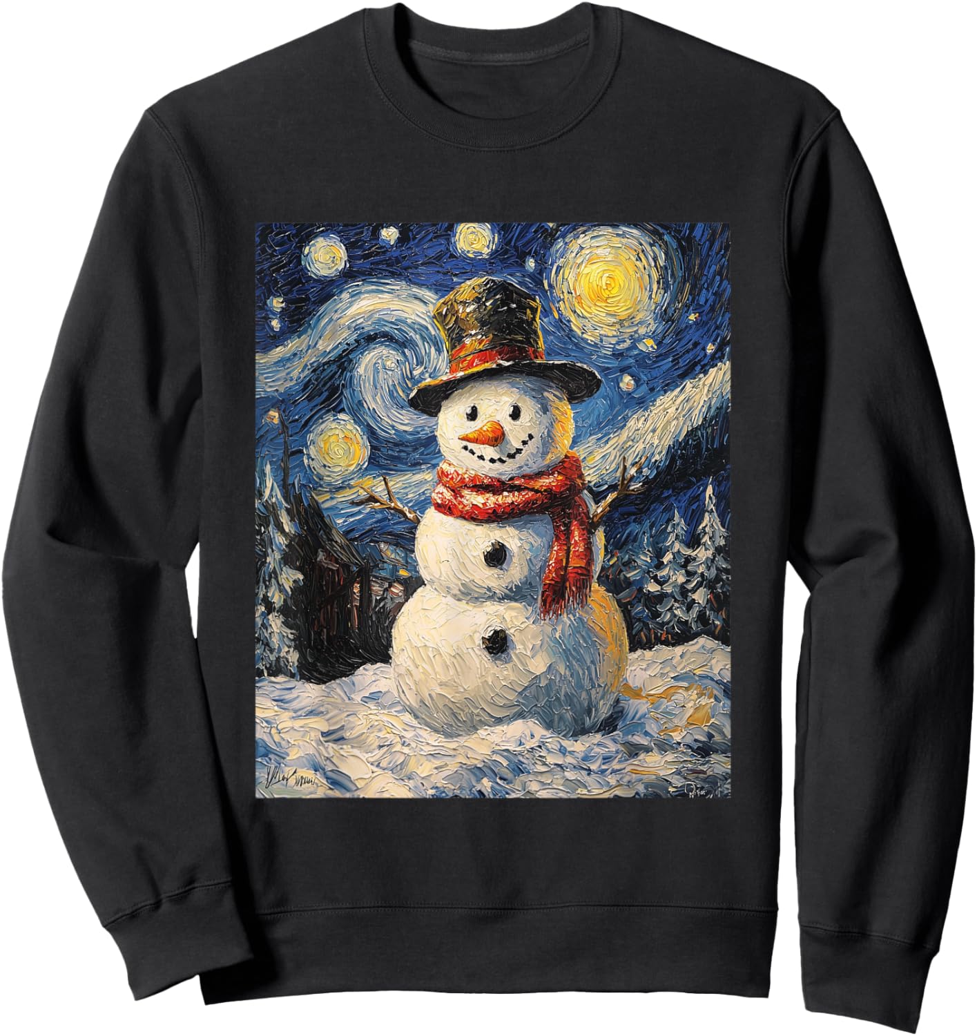 Snowman - Van Gogh Style - Starry Night - Funny Graphic Sweatshirt - Sweatshirt | Black