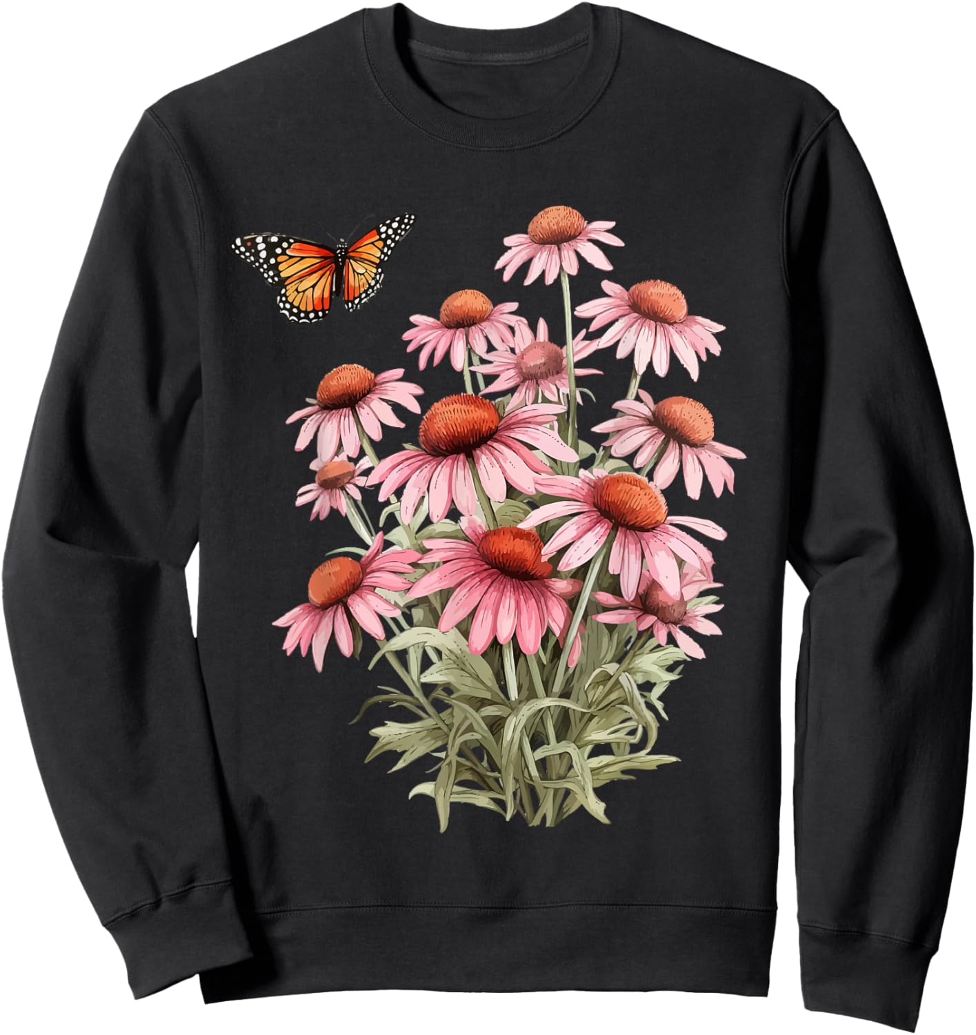 Echinacea Cone Flower Monarch Butterfly Pollinator Habitat Sweatshirt - Sweatshirt | Black