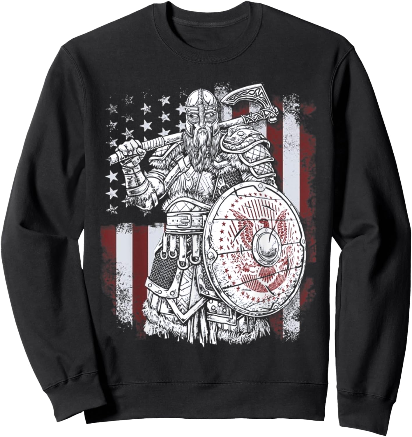 Berserker American Flag Viking Valhalla North Myths Celtic Men Sweatshirt - Sweatshirt | Black