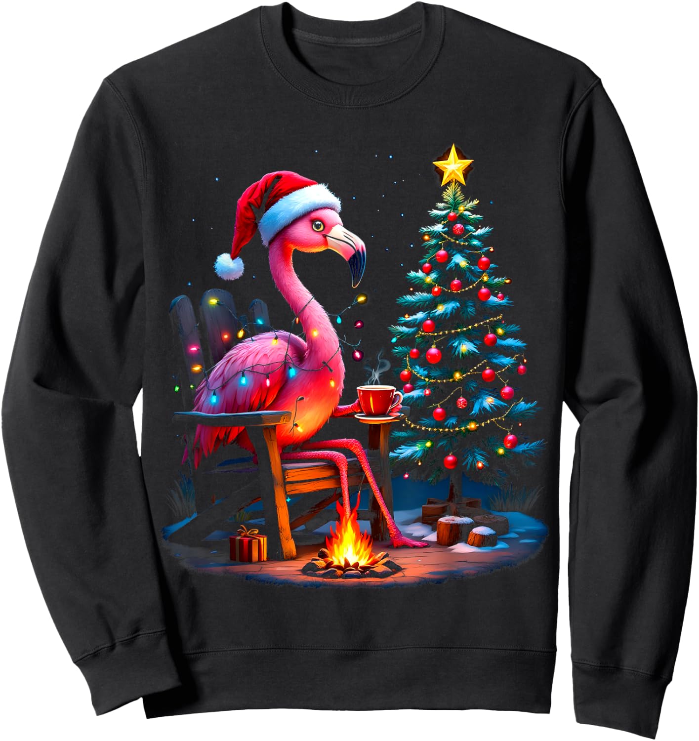 Funny Christmas Flamingo Santa Lights Winter Men Women Kids Sweatshirt - Sweatshirt | Black