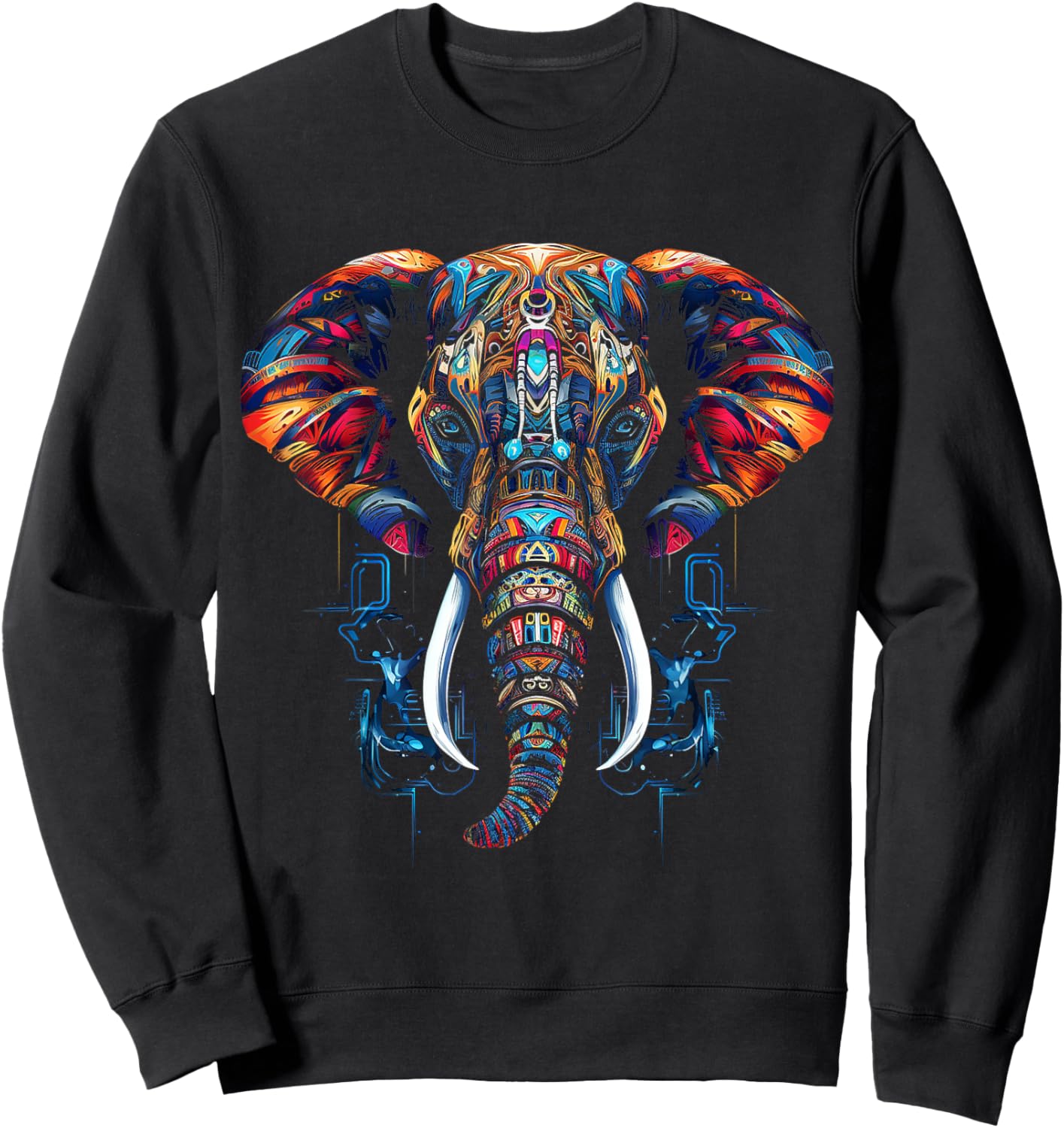 Elephant Geometric Animal Art Abstract Graphic Elephant Sweatshirt - Sweatshirt | Black