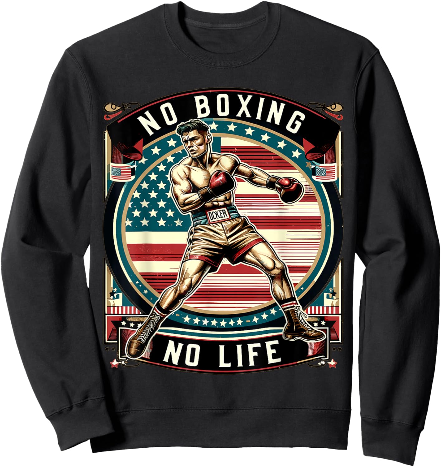 No Boxing No Life American Man Boxing Sweatshirt - Sweatshirt | Black