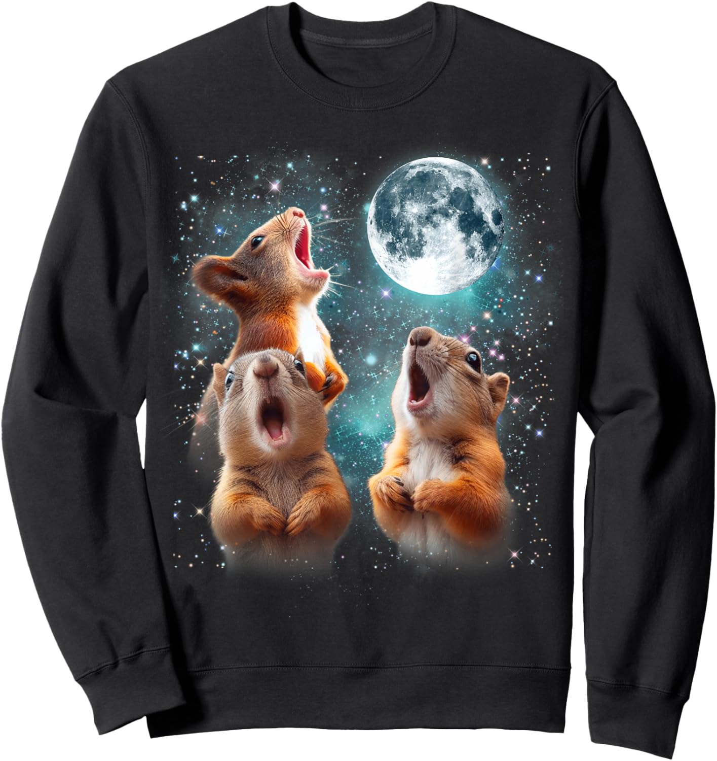 3 Squirrel Moon Howling Squirrel Head Funny Women Sweatshirt - Sweatshirt | Black