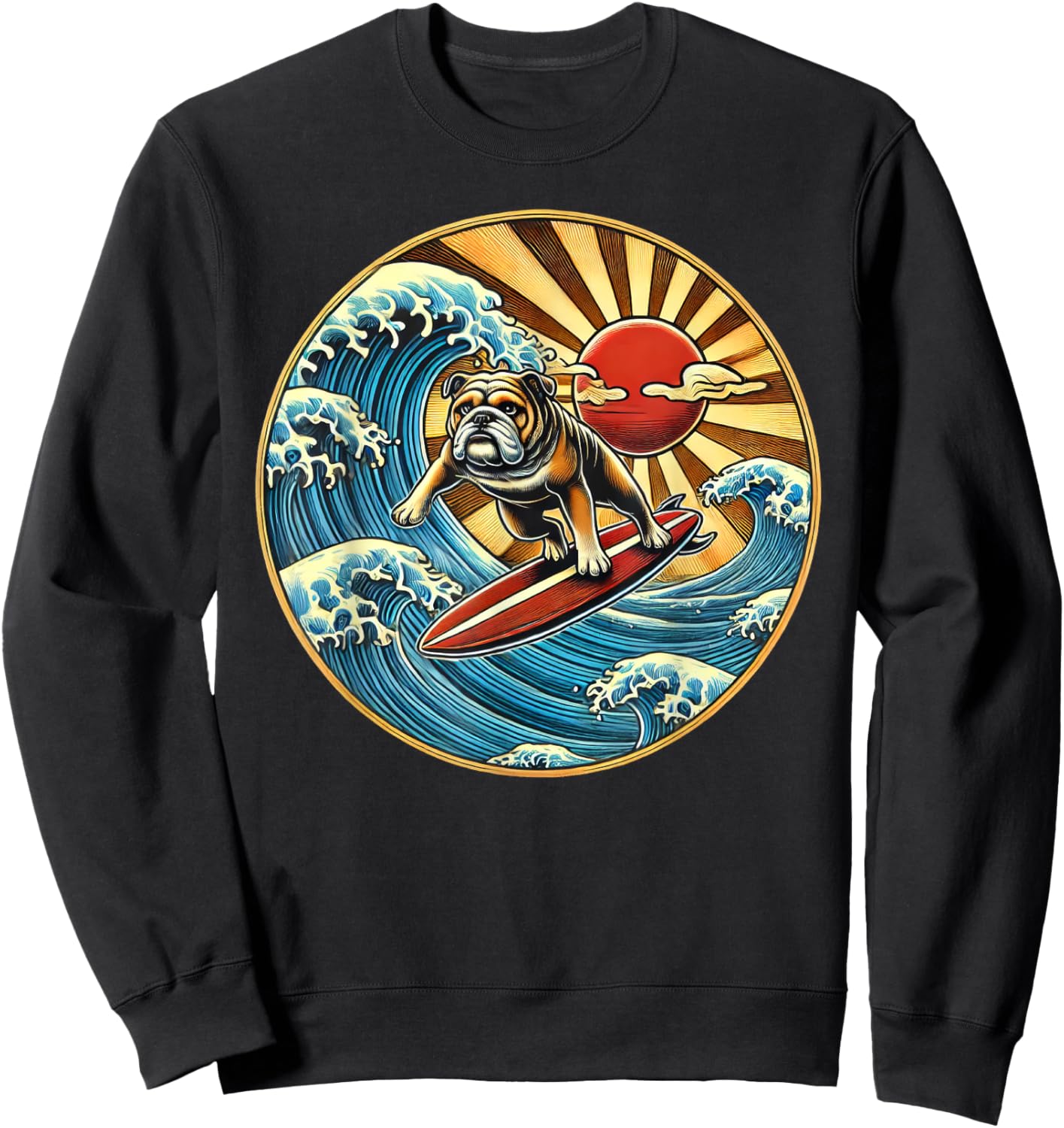 English Bulldog Dog Surfing Surfer Sweatshirt - Sweatshirt | Black