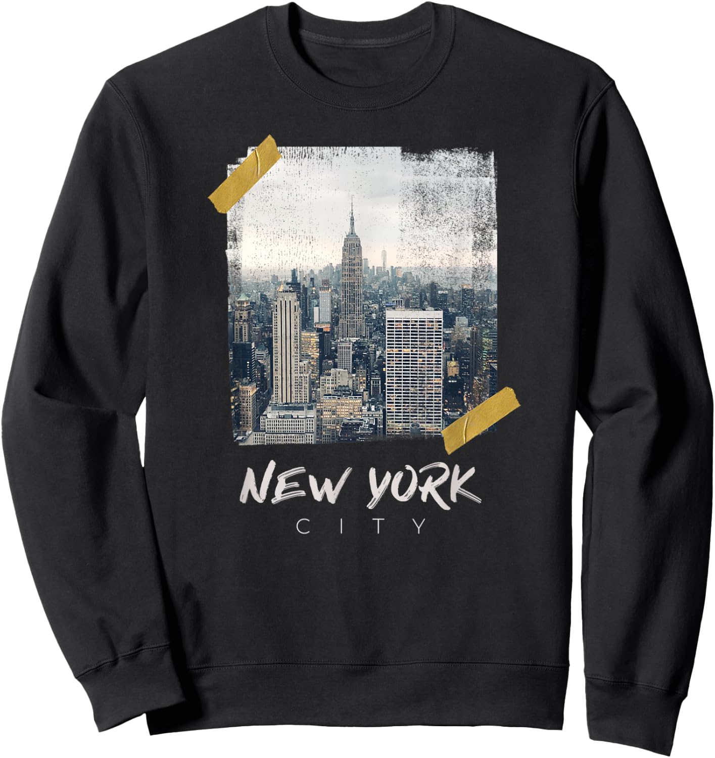 New York City Empire State Building Distressed Grunge Tape Sweatshirt - Sweatshirt | Black