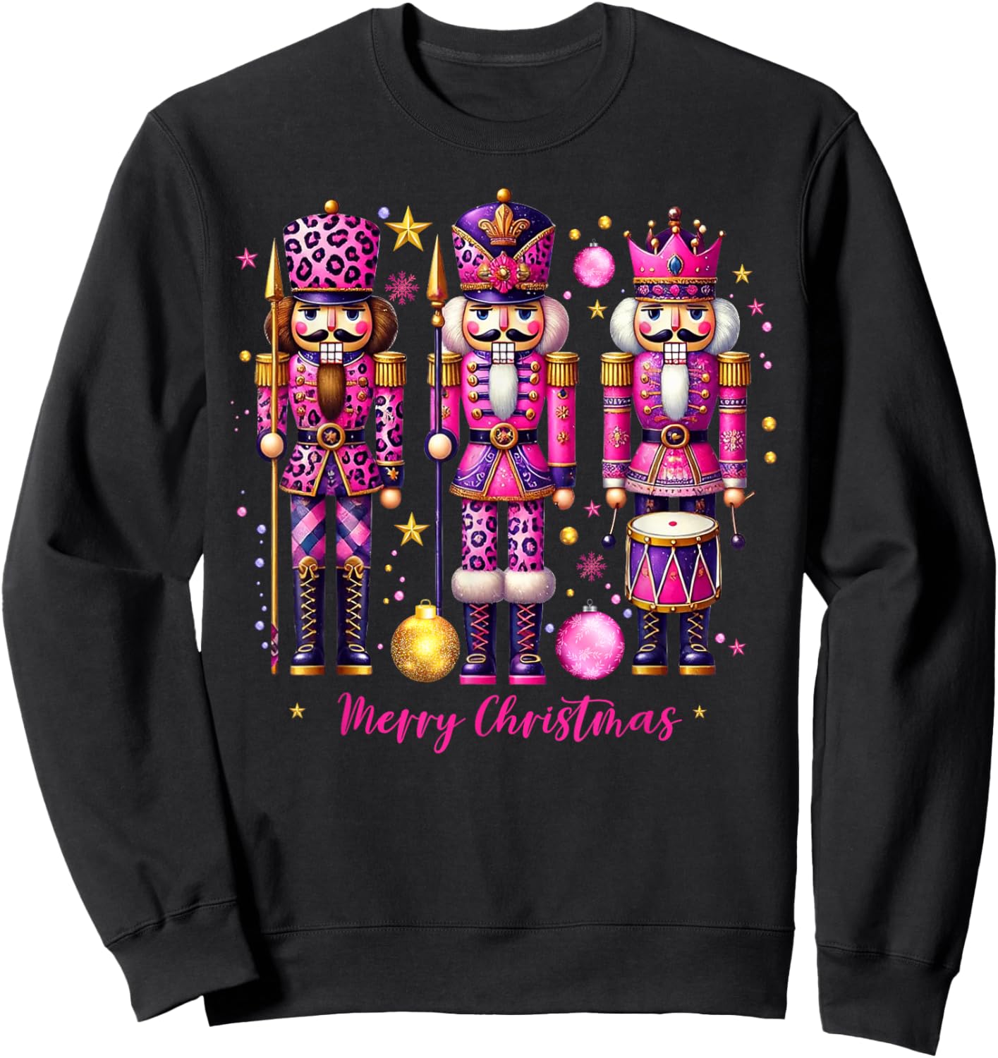Leopard Nutcracker Pink Christmas 2024 Xmas Pajamas Matching Sweatshirt - Sweatshirt | Black