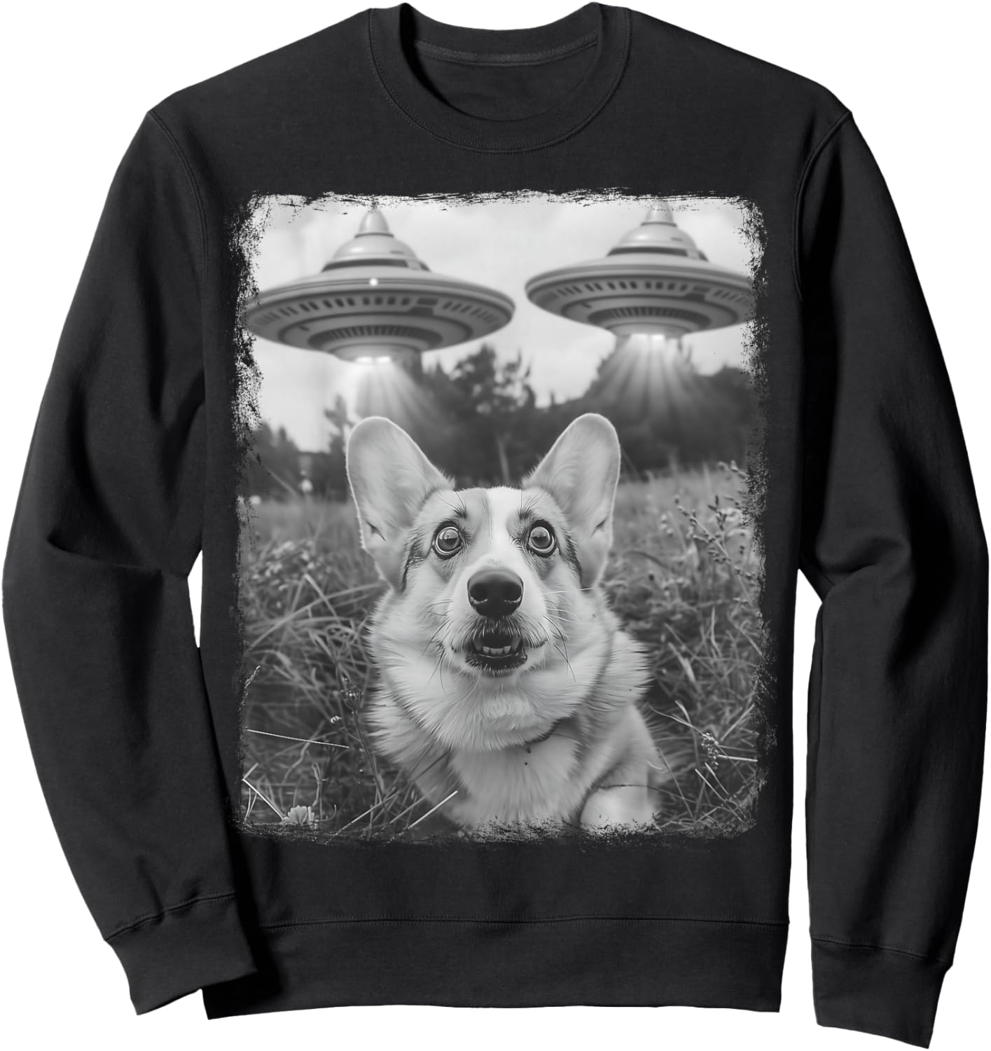 Corgi Dog UFO Alien Extraterrestrial Selfie Sweatshirt - Sweatshirt | Black