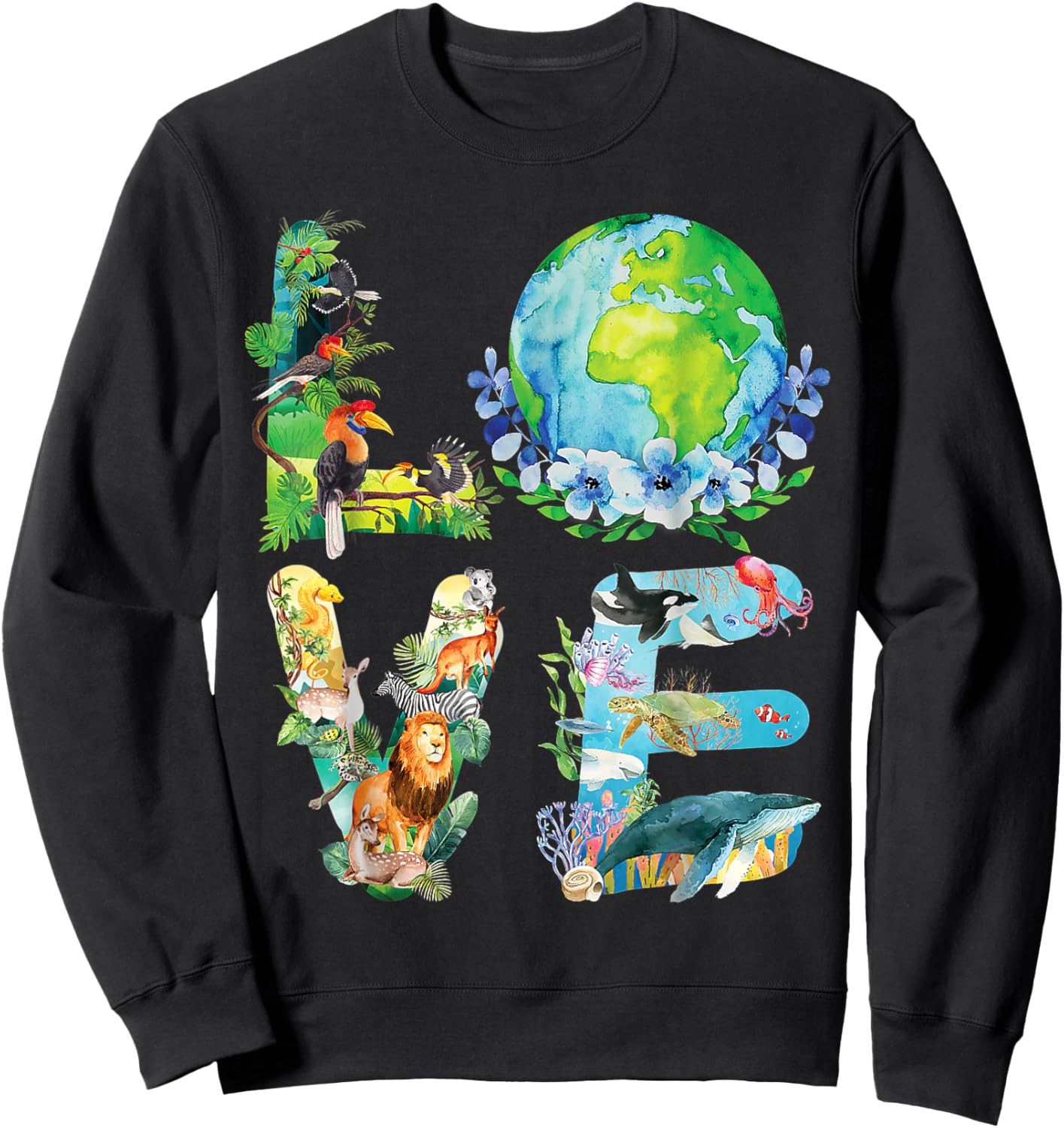 Love World Earth Day 2025 Planet Environmental Animal Sweatshirt - Sweatshirt | Black