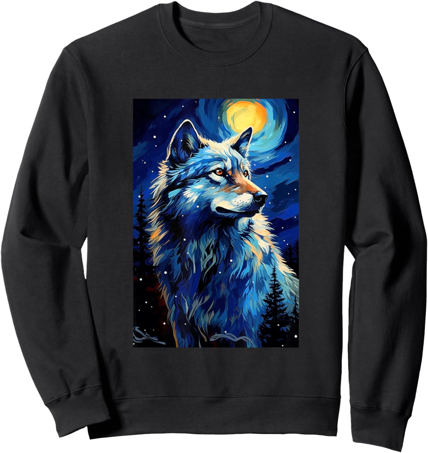 Wolf Wolves - Van Gogh Style - Starry Night Sweatshirt - Sweatshirt | Black