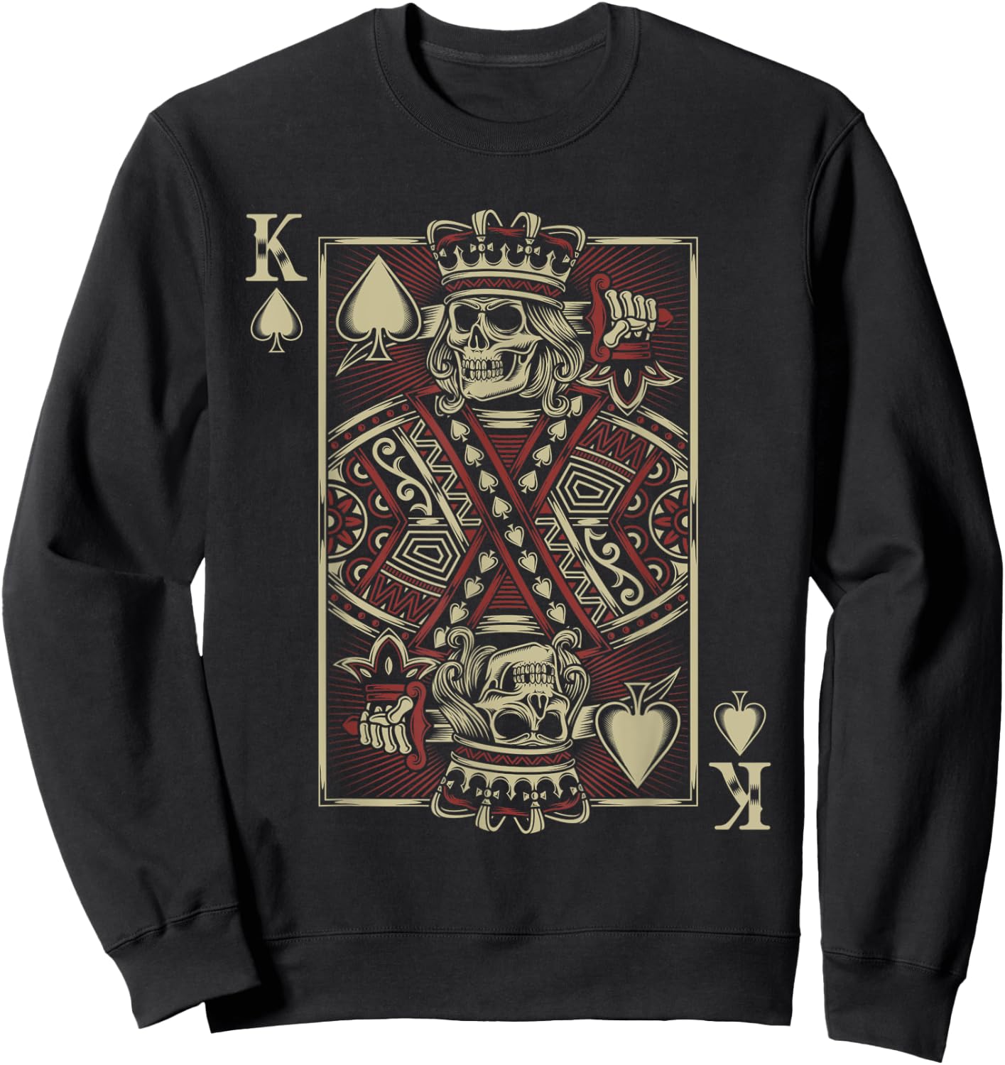 King Of Spades Skull Men Poker Card Game Biker Grunge Sweatshirt - Sweatshirt | Black
