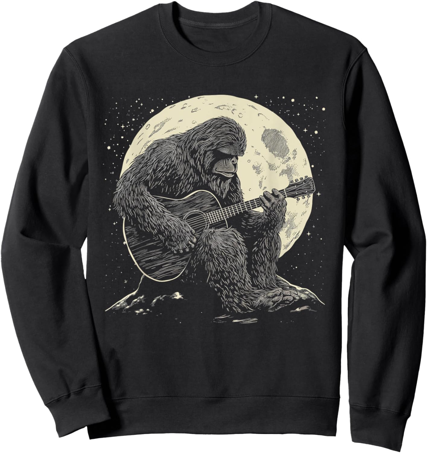 Bigfoot Playing Guitar Player Funny Sasquatch Guitarist Sweatshirt - Sweatshirt | Black